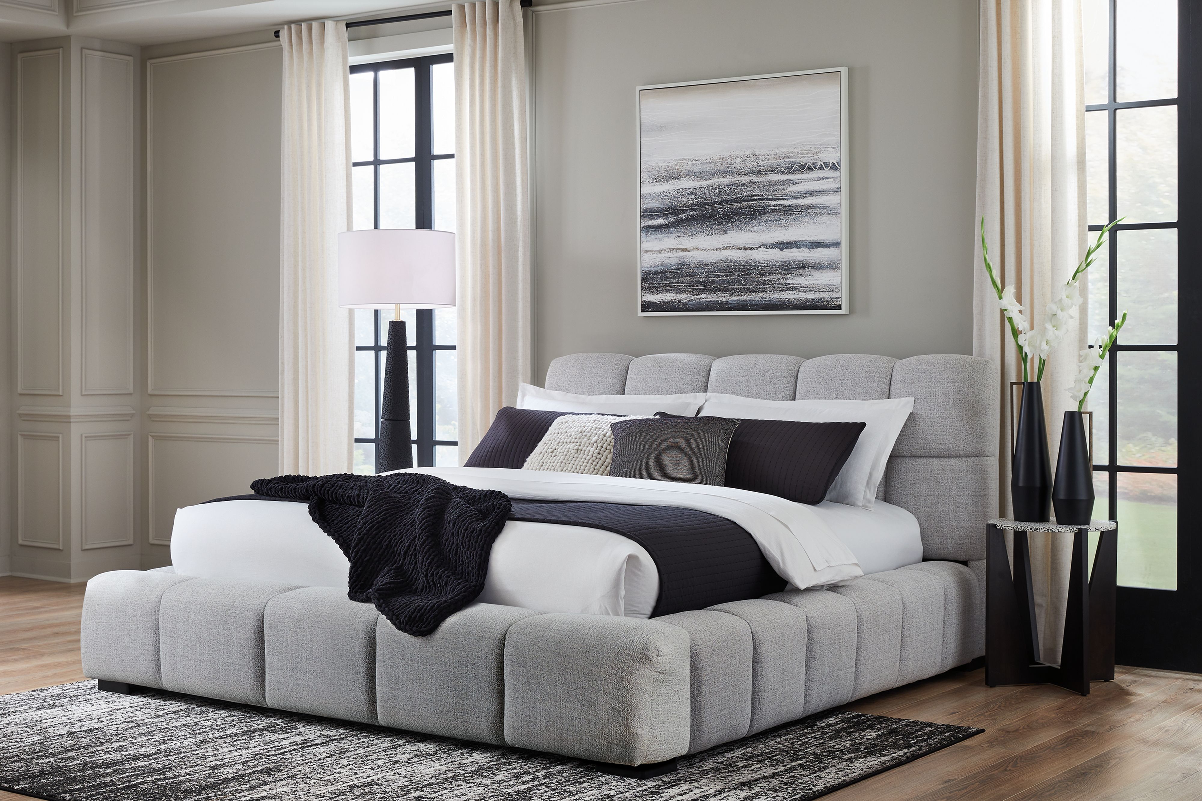 Ashley Furniture Grendusk - Queen Upholstered Bed - Light Gray - Image 2
