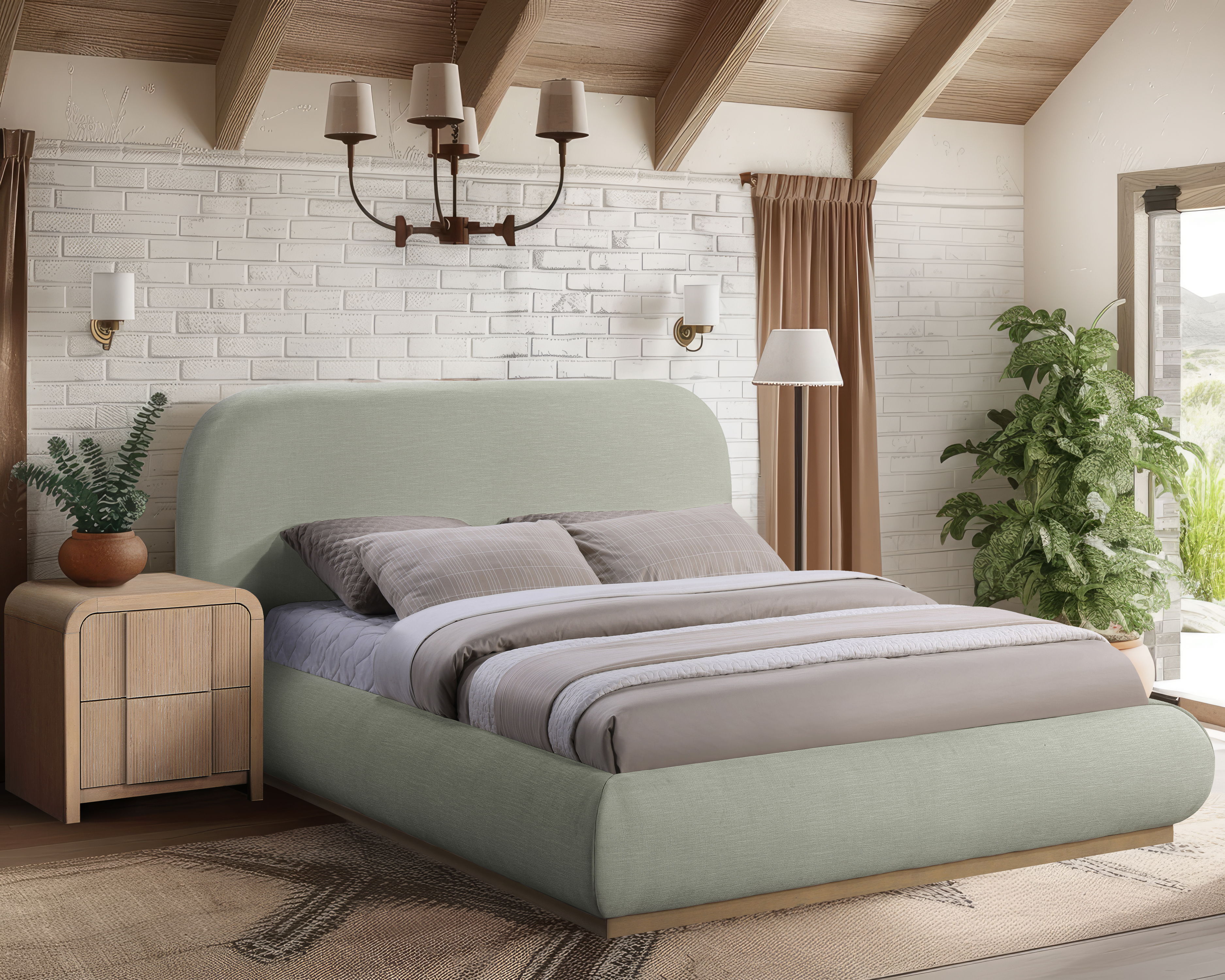 Vaughn - Chenille Full Bed With Natural Base - Mint