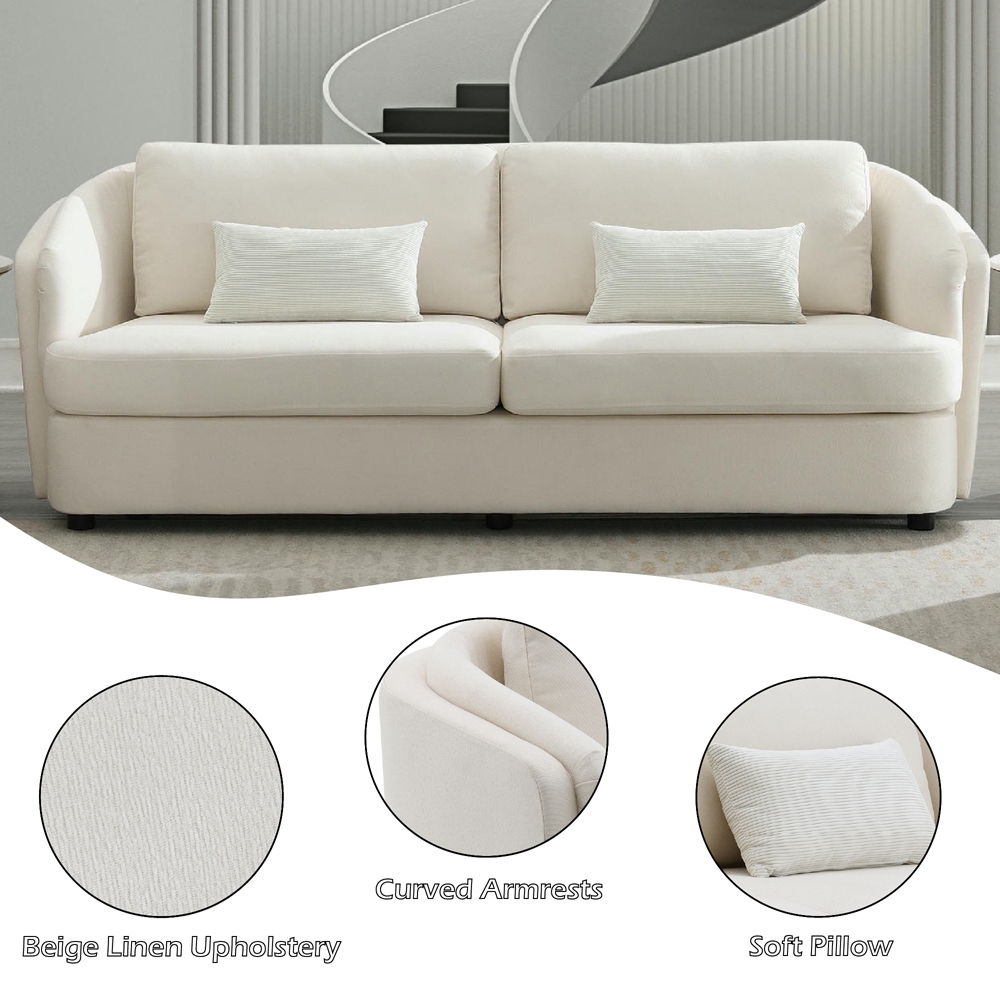 Mariko - Sofa With 2 Pillows - Beige Linen, beige, view 8