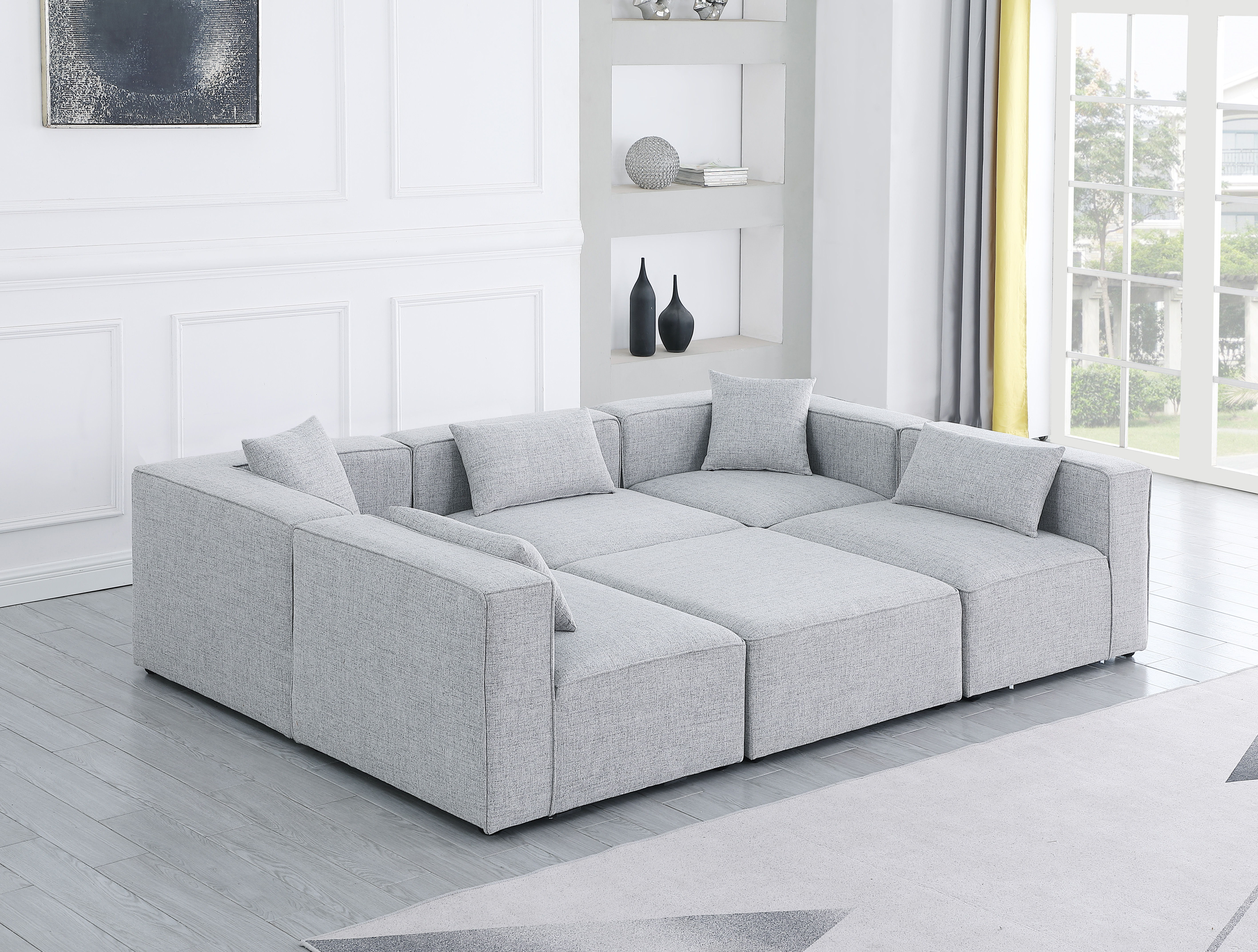 Cube - Linen 6 Piece Modular Sectional - Gray