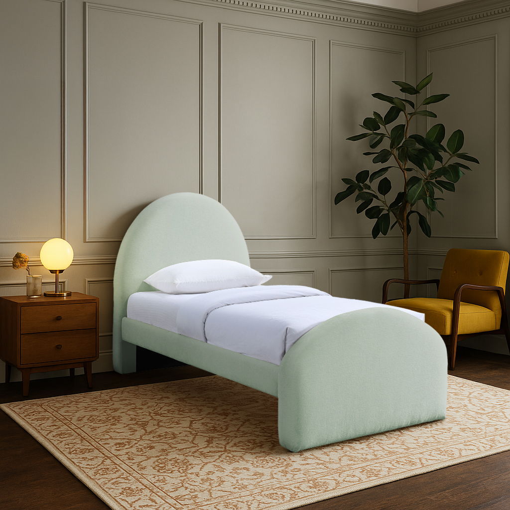 Andaz - Chenille Fabric Upholstered Twin Bed - Mint