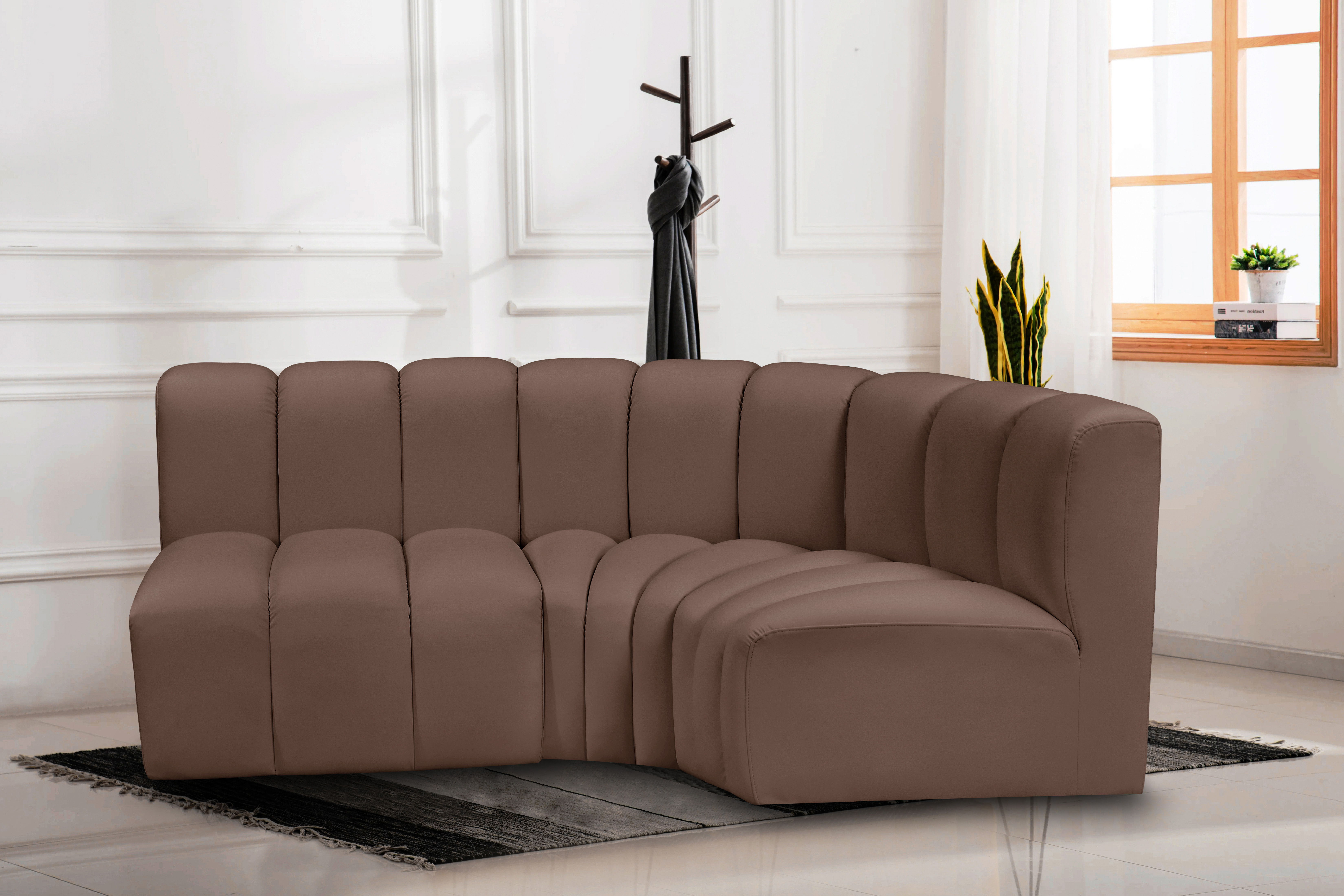 Arc - Faux Leather 3 Piece Sofa - Brown