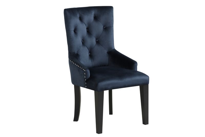 Varian II - Side Chair - Dark Navy Velvet & Black, blue