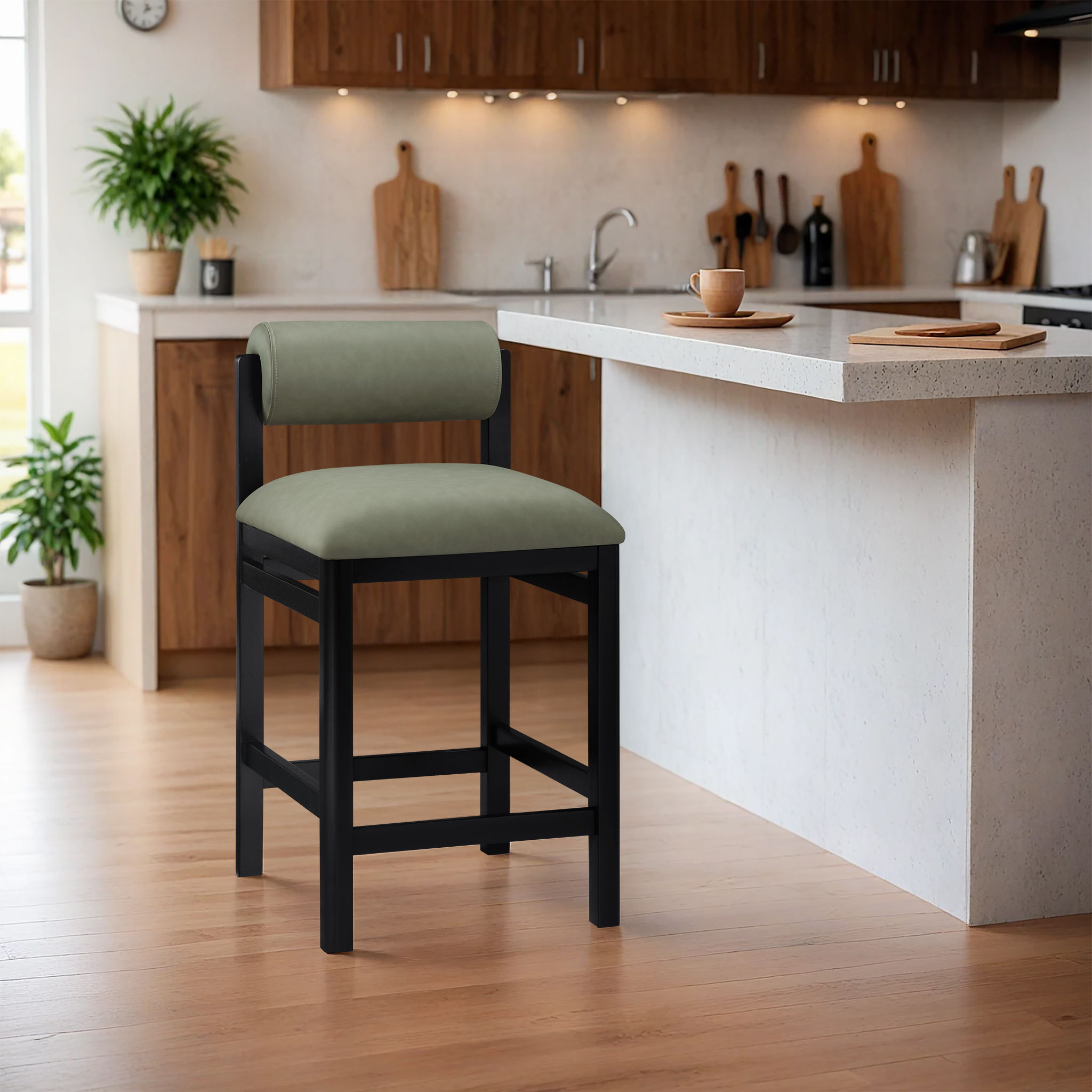 Roundhill - Vegan Leather Upholstered Counter Stool - Green