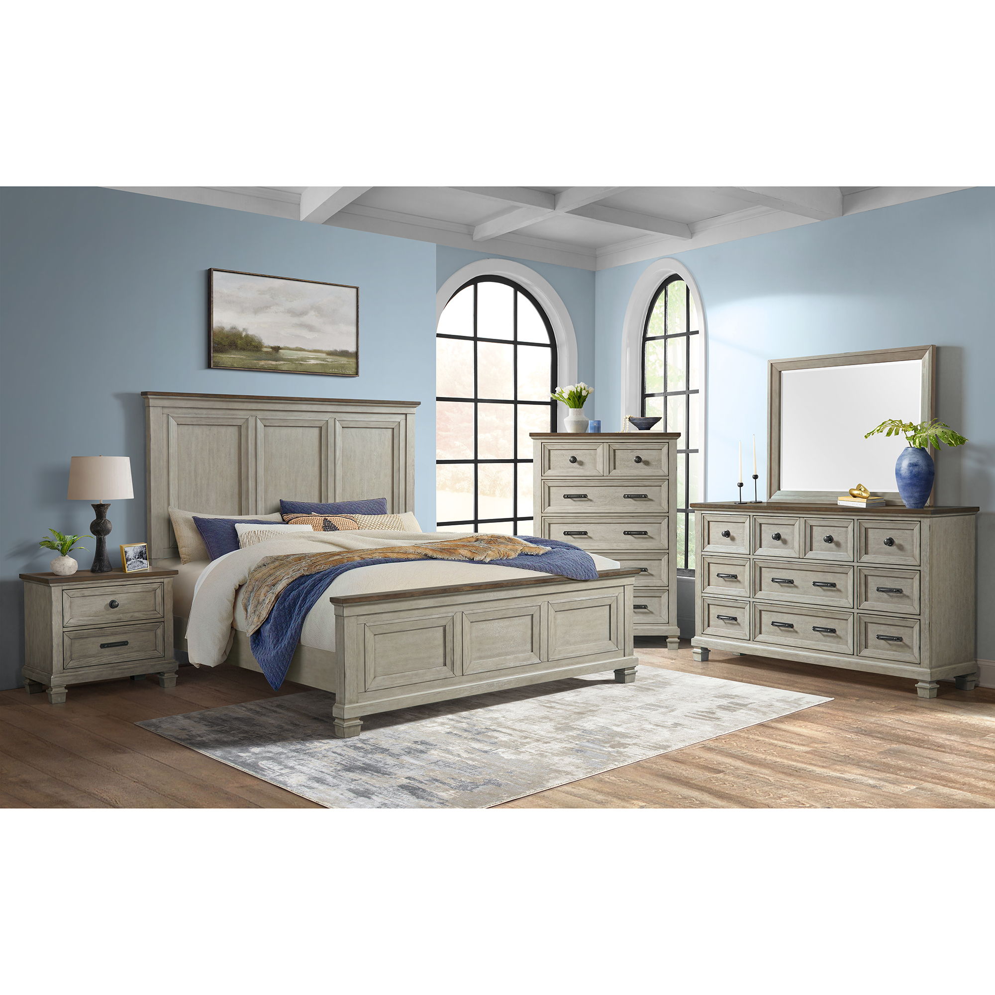 Farmington - Queen Panel Bed - Medium Brown / Washed Stone