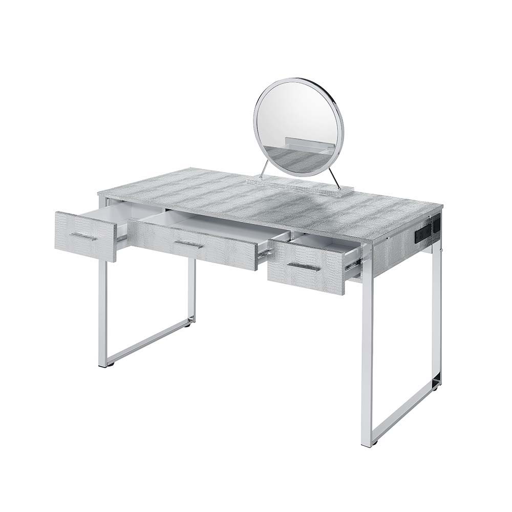 Myles - Vanity Set With USB - Antique White & Chrome, silver, view 4