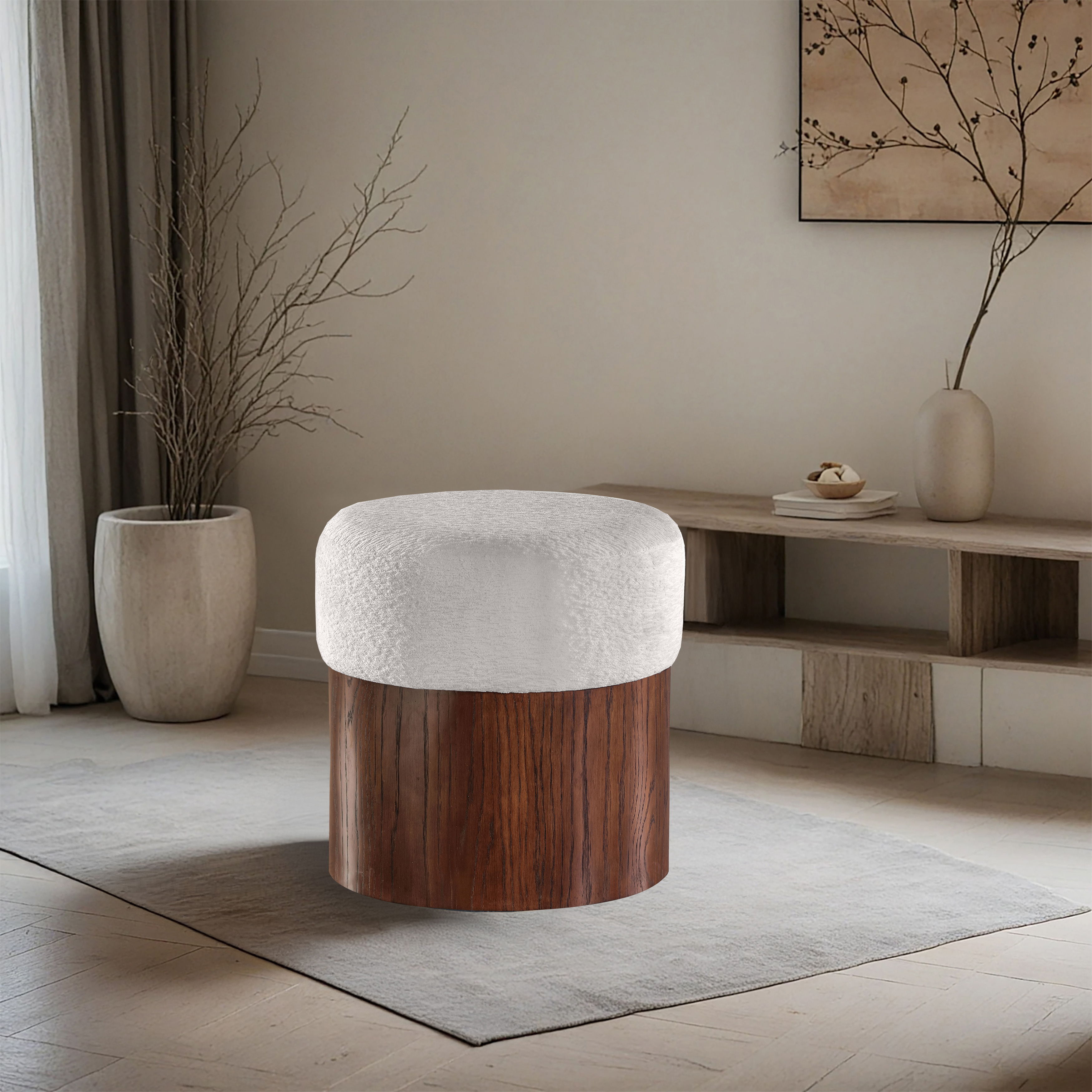 Nimes - Ottoman / Stool With Brown Base - Cream