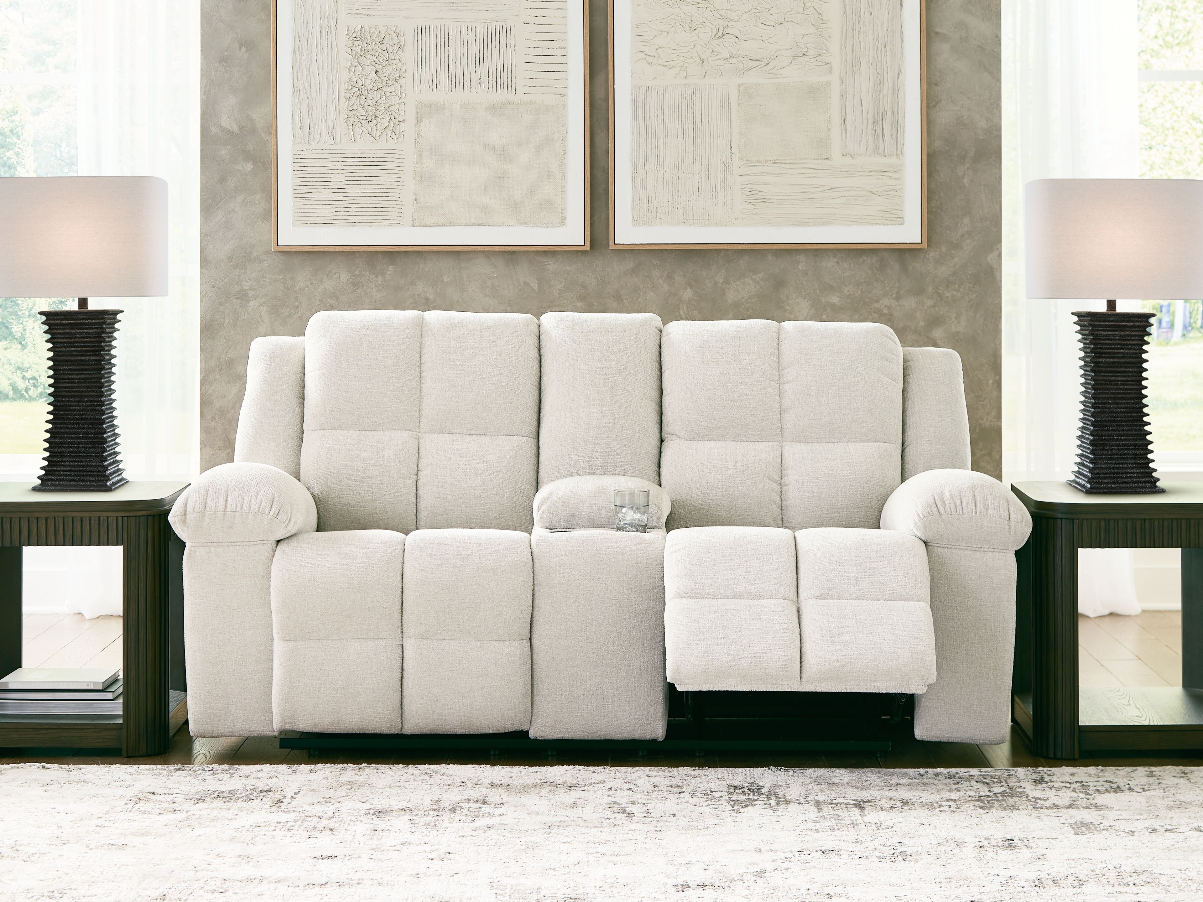 Ashley Furniture Orlen - Double Reclining Loveseat With Console - Winter - Image 6