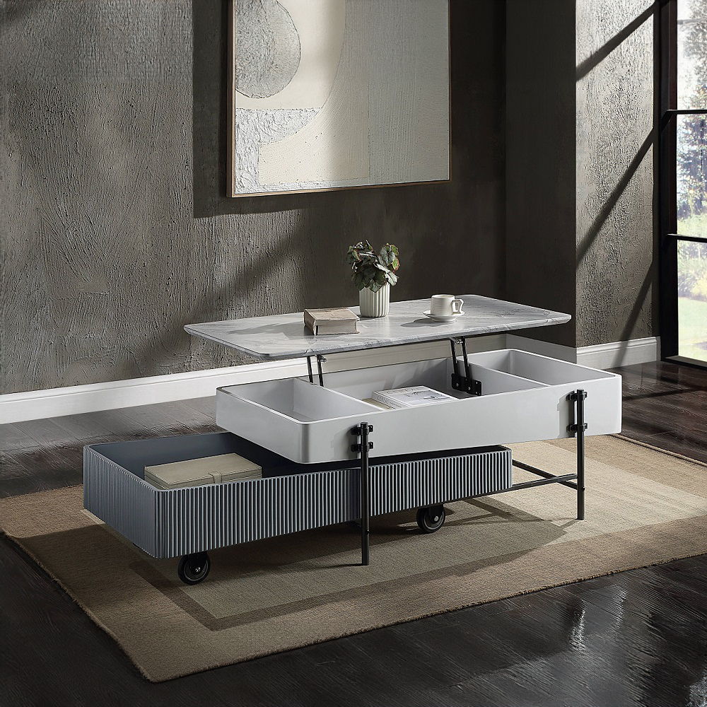Wilkins - Coffee Table With Lift Top - Gray & White High Gloss, white, view 5