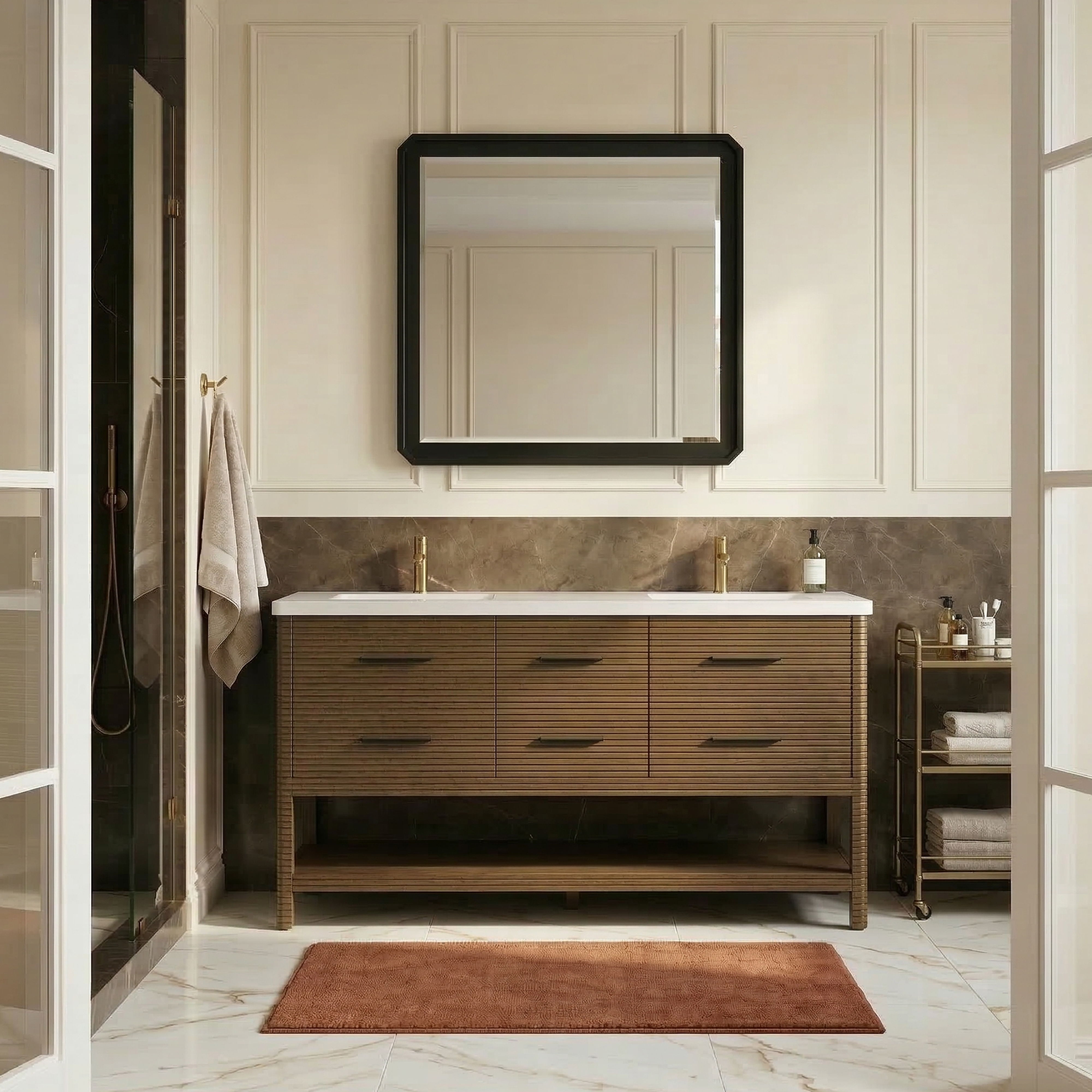 Oakwell - 72'' Bathroom Vanity - Brown / White
