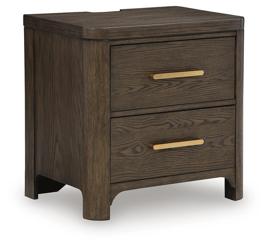 Radkin – Two Drawer Night Stand – Burnished Brown