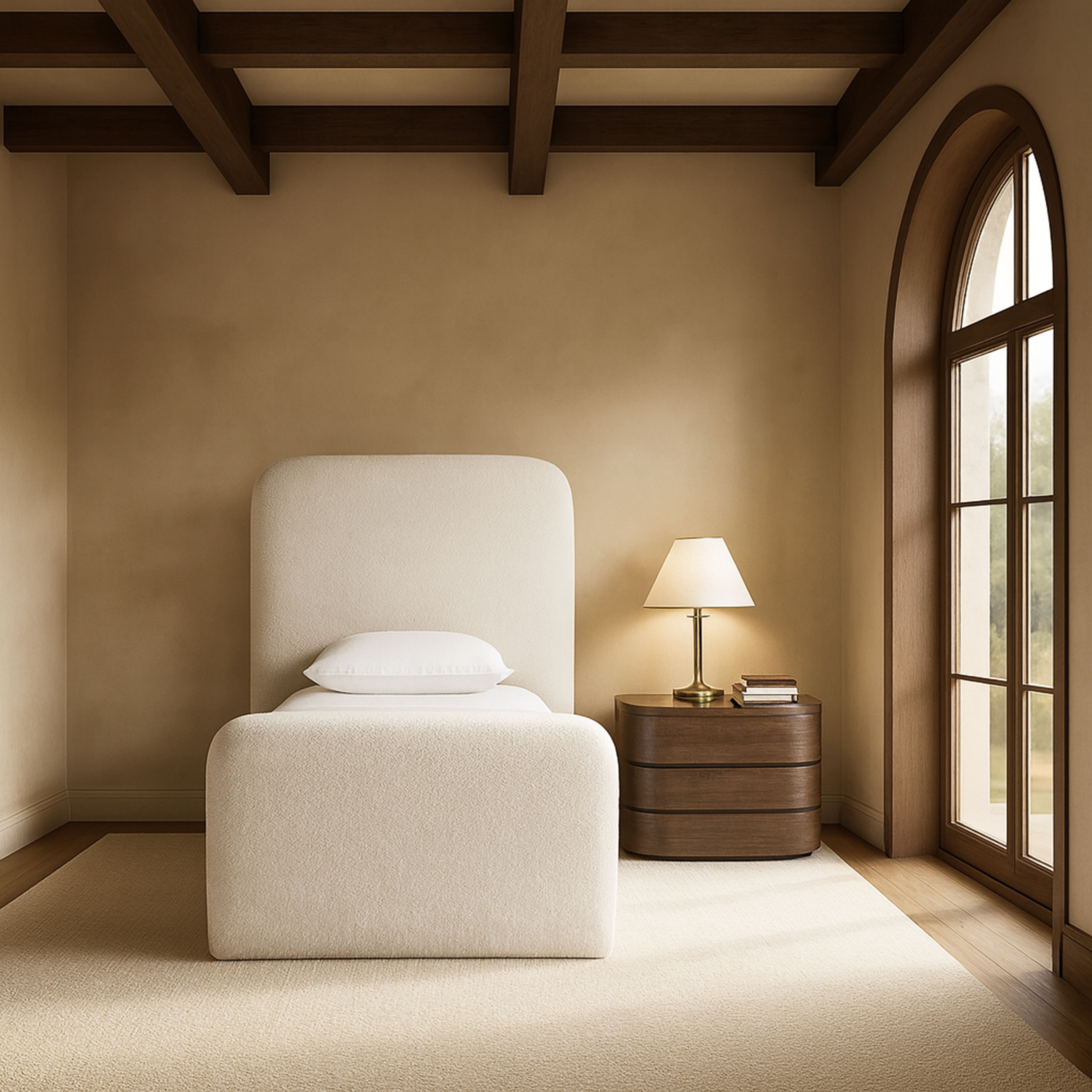 Fira - Chenille Fabric Upholstered Twin Bed - Cream