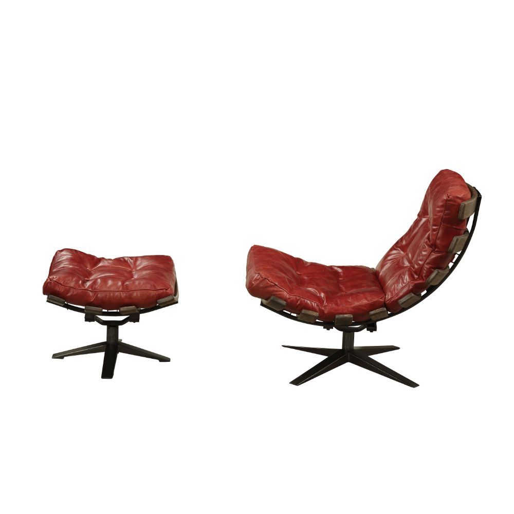 Gandy - Chair & Ottoman - Antique Red Top Grain Leather, red, view 8