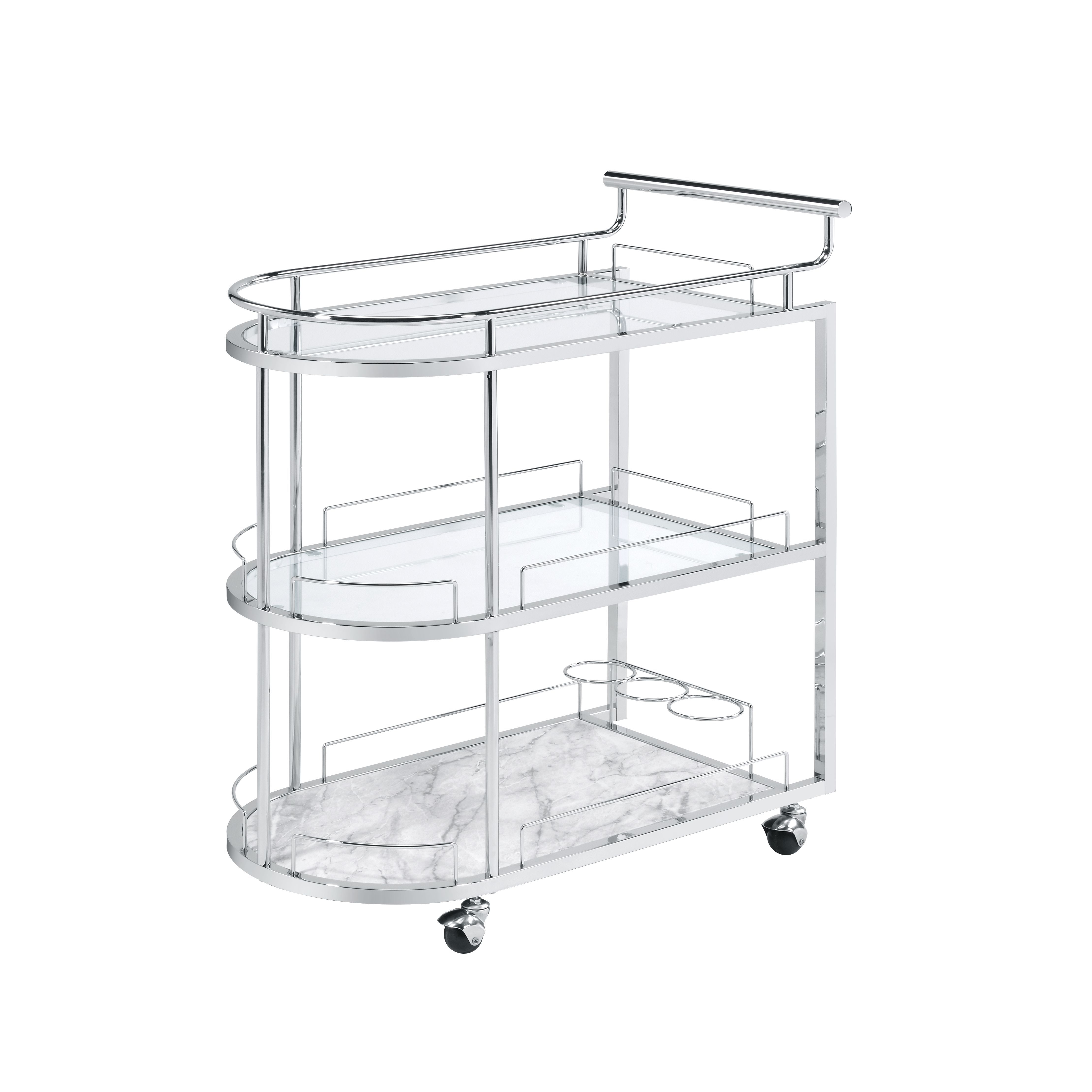 Inyo - Serving Cart - Clear Glass & Chrome, silver