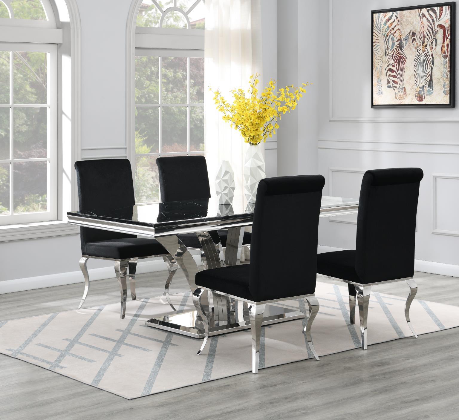 G-083-T-BLACK - 5 Piece Dining Room Set (Table, 4 Velvet Chairs) - Black
