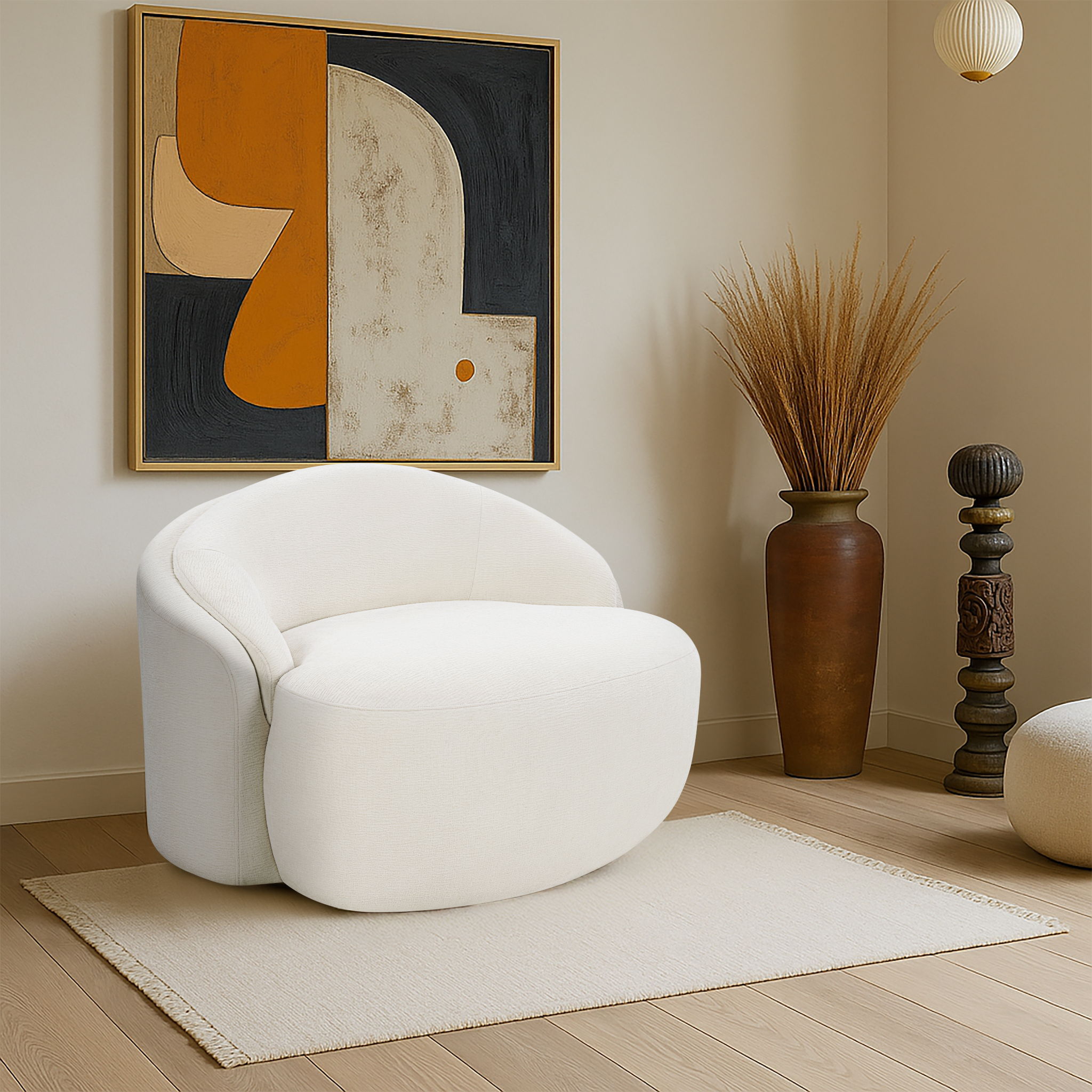 Caspian - Chenille Fabric Upholstered Chair - Cream