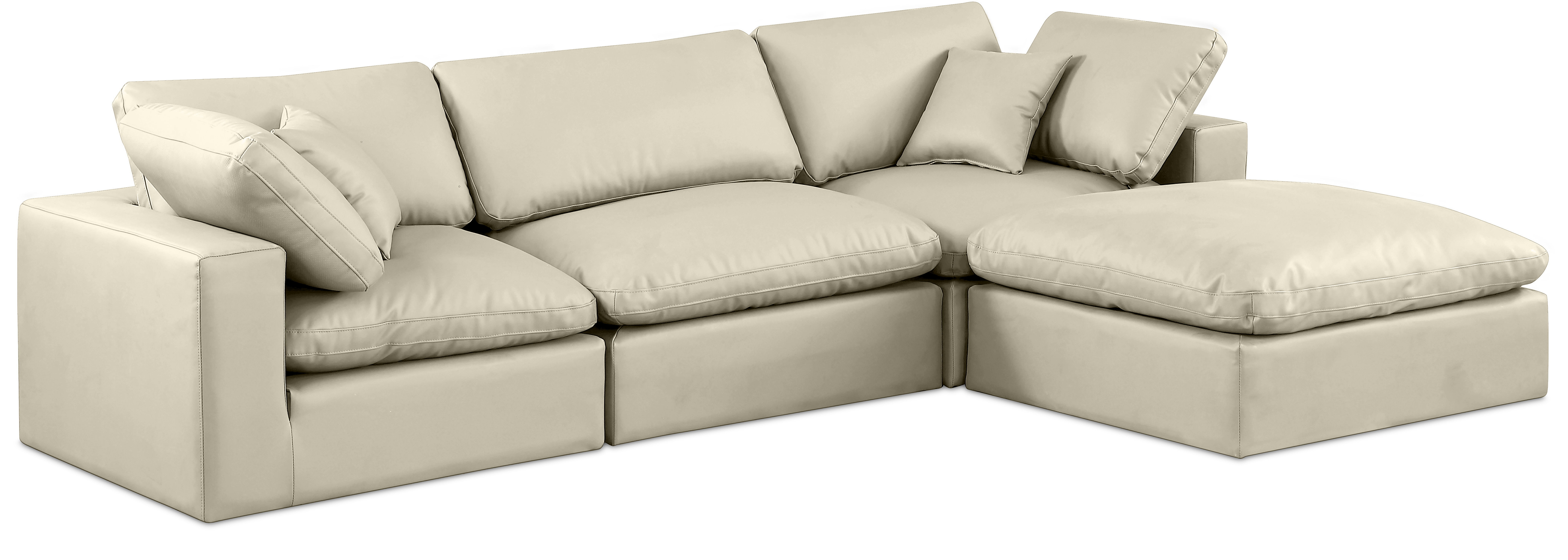 Comfy - 4 Piece Faux Leather Modular Sectional With Chaise - Cream