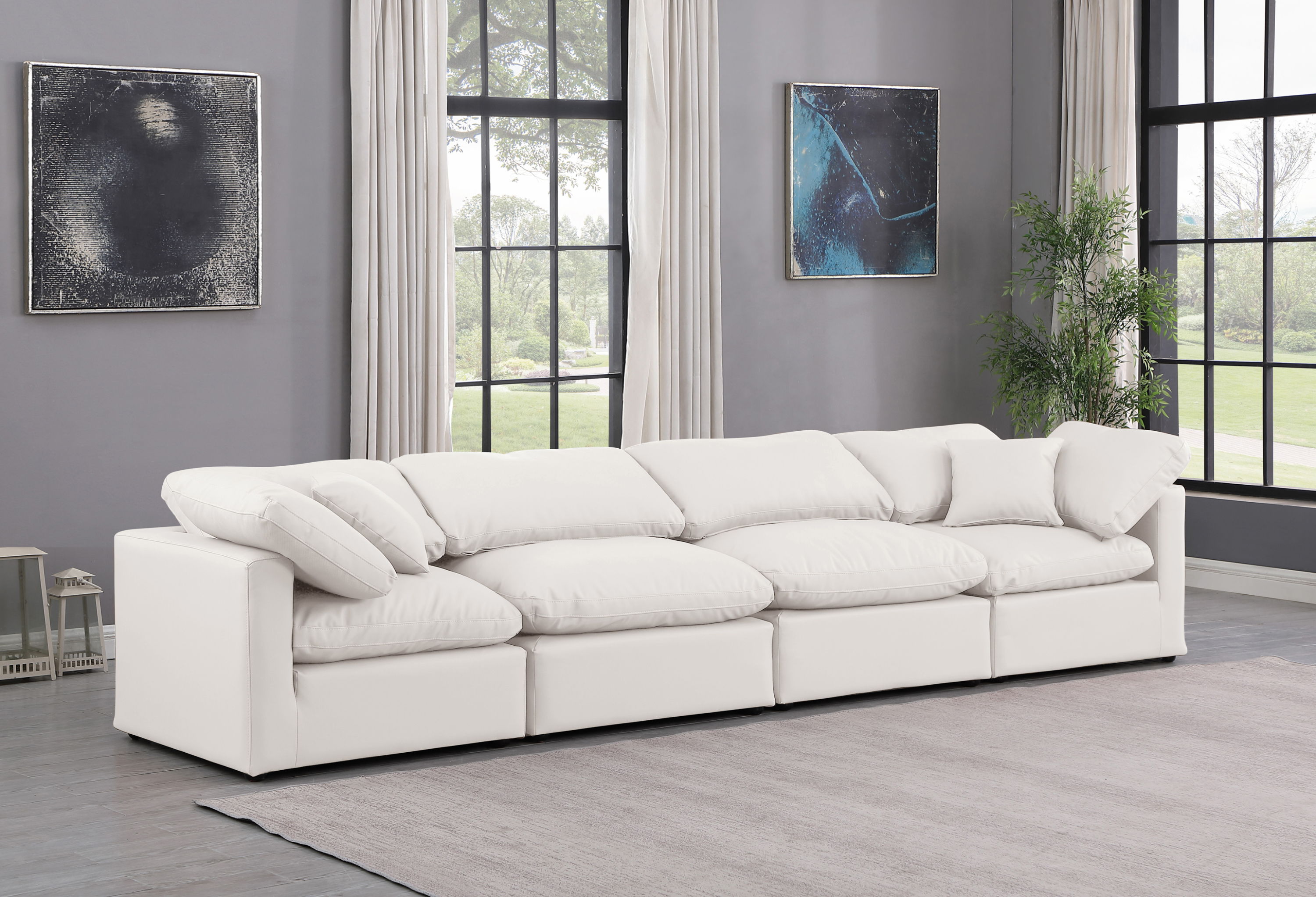 Indulge - Faux Leather 4 Piece Modular Sofa - Cream