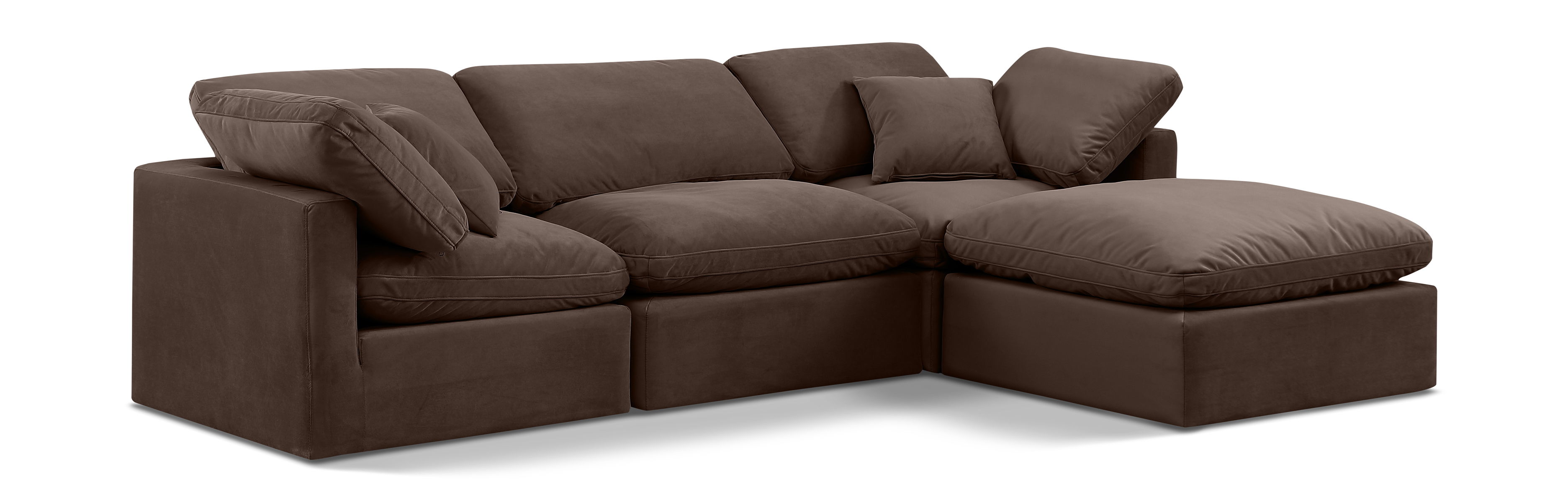 Indulge - Velvet 4 Piece Modular Sectional With Chaise - Brown
