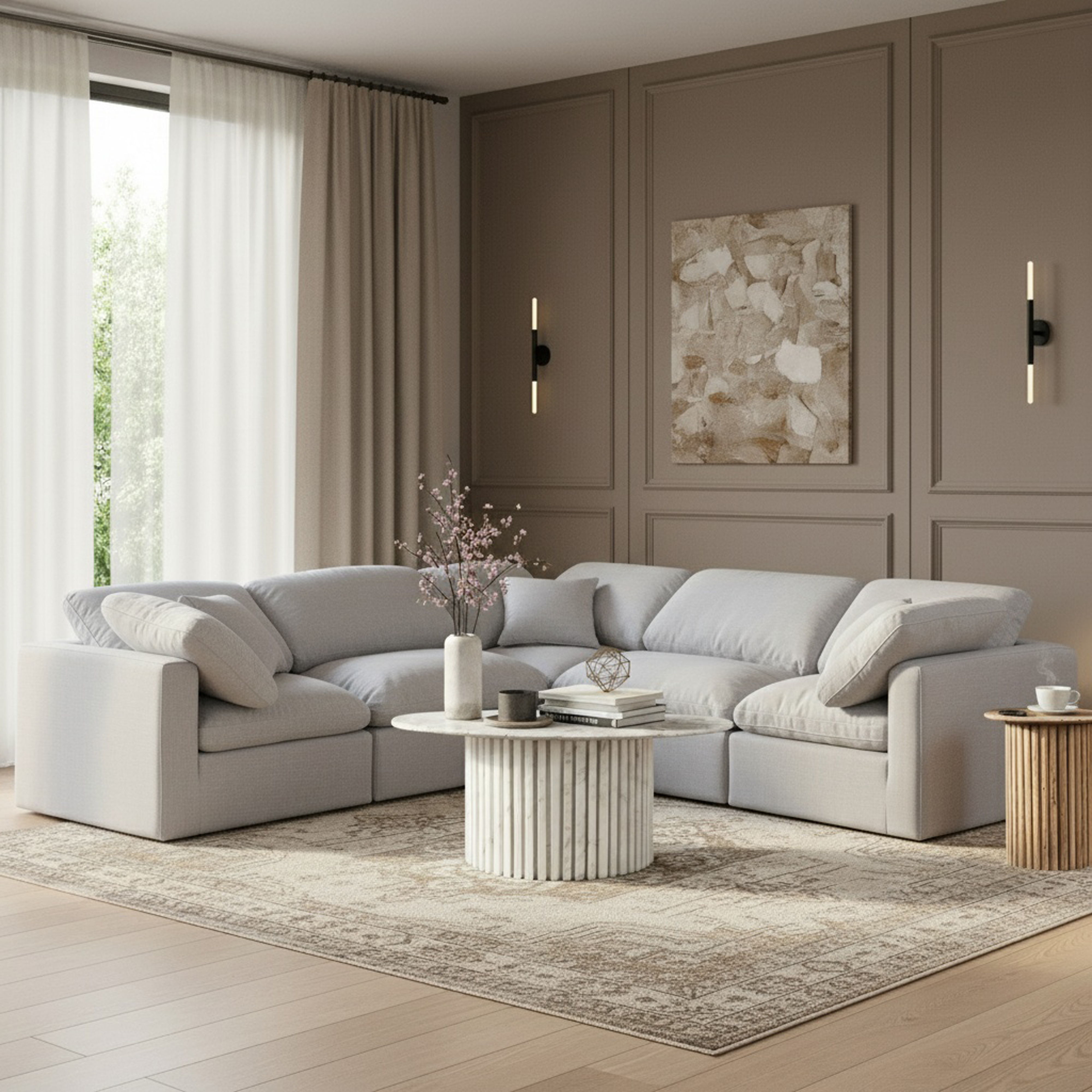 Indulge - Linen 5 Piece Modular Corner Sectional - Gray