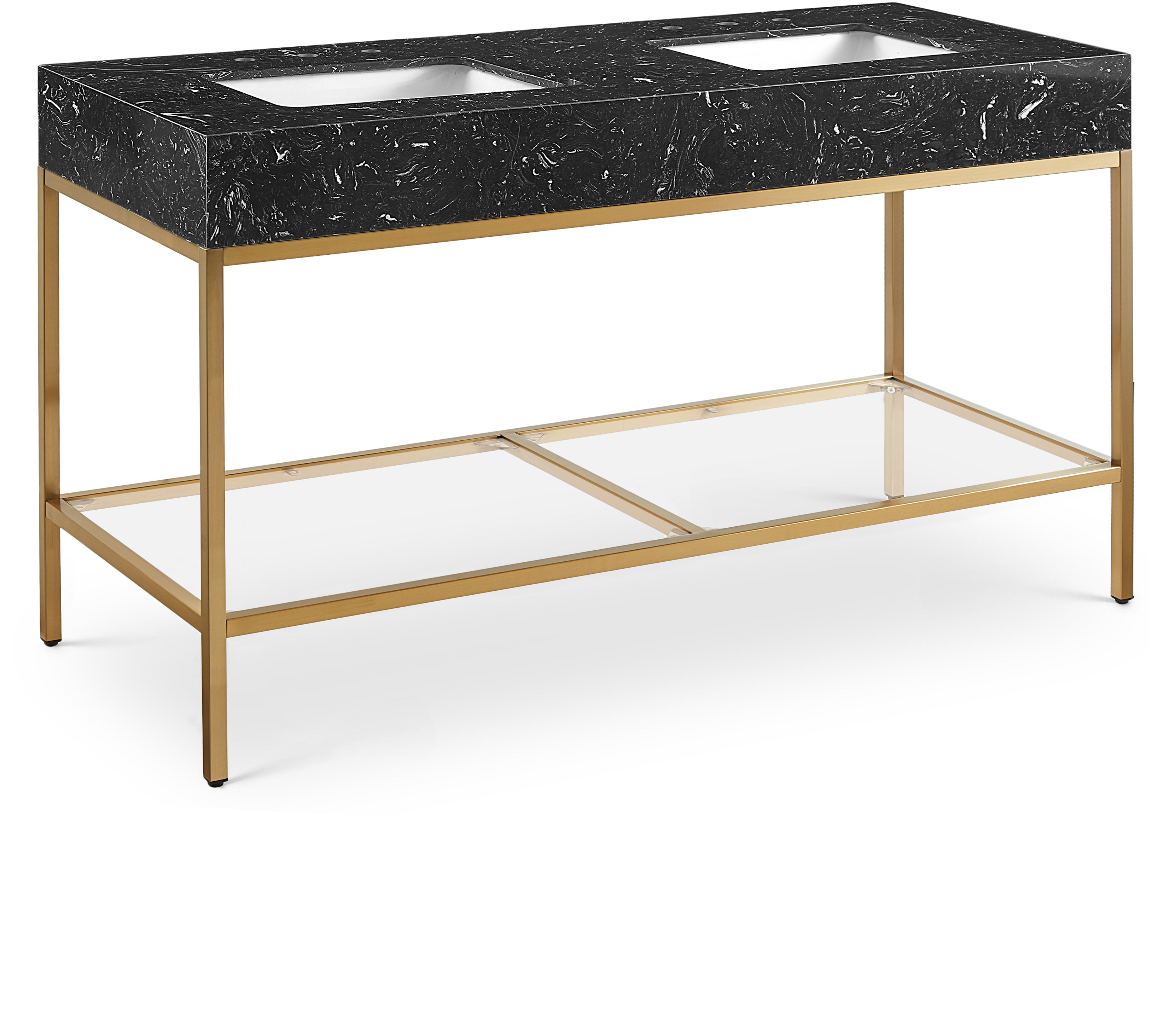 Marmo - 60" Engineered Marble Bathroom Vanity With Gold Base - Black