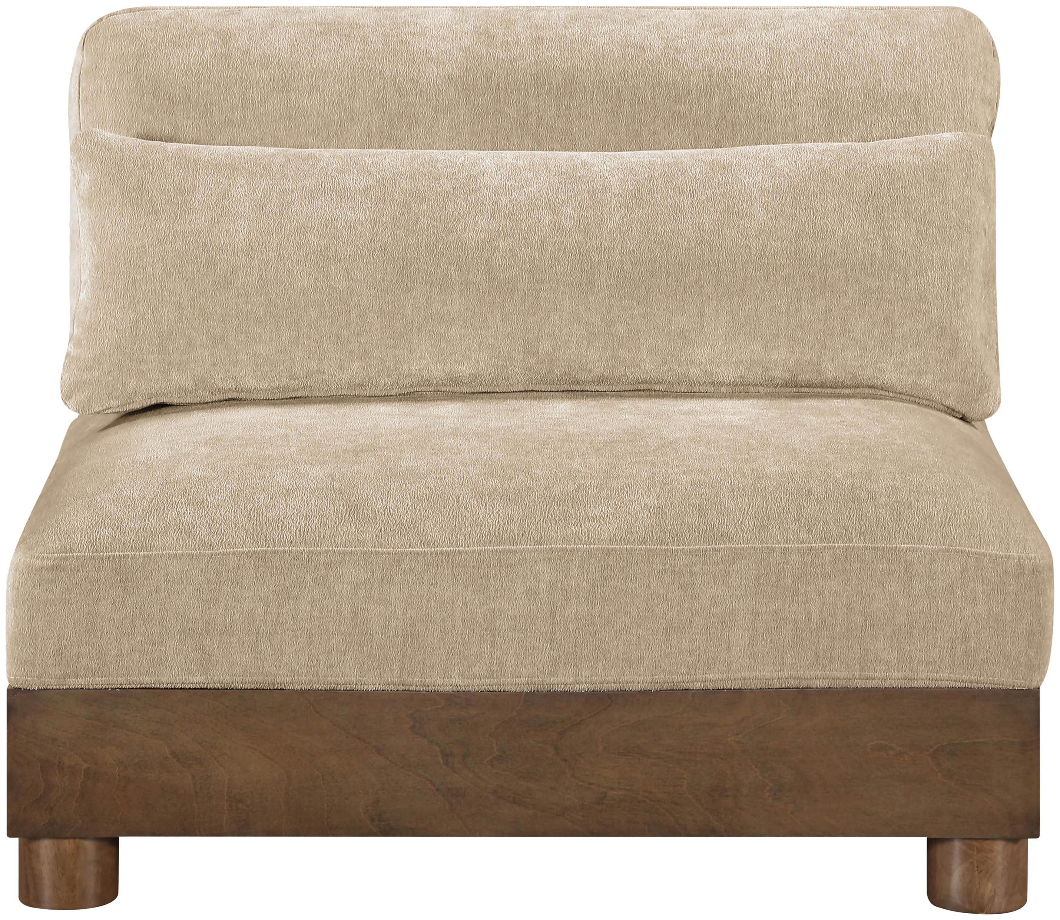 Turin - Chenille Fabric Upholstered Modular Armless Chair - Beige / Brown Walnut