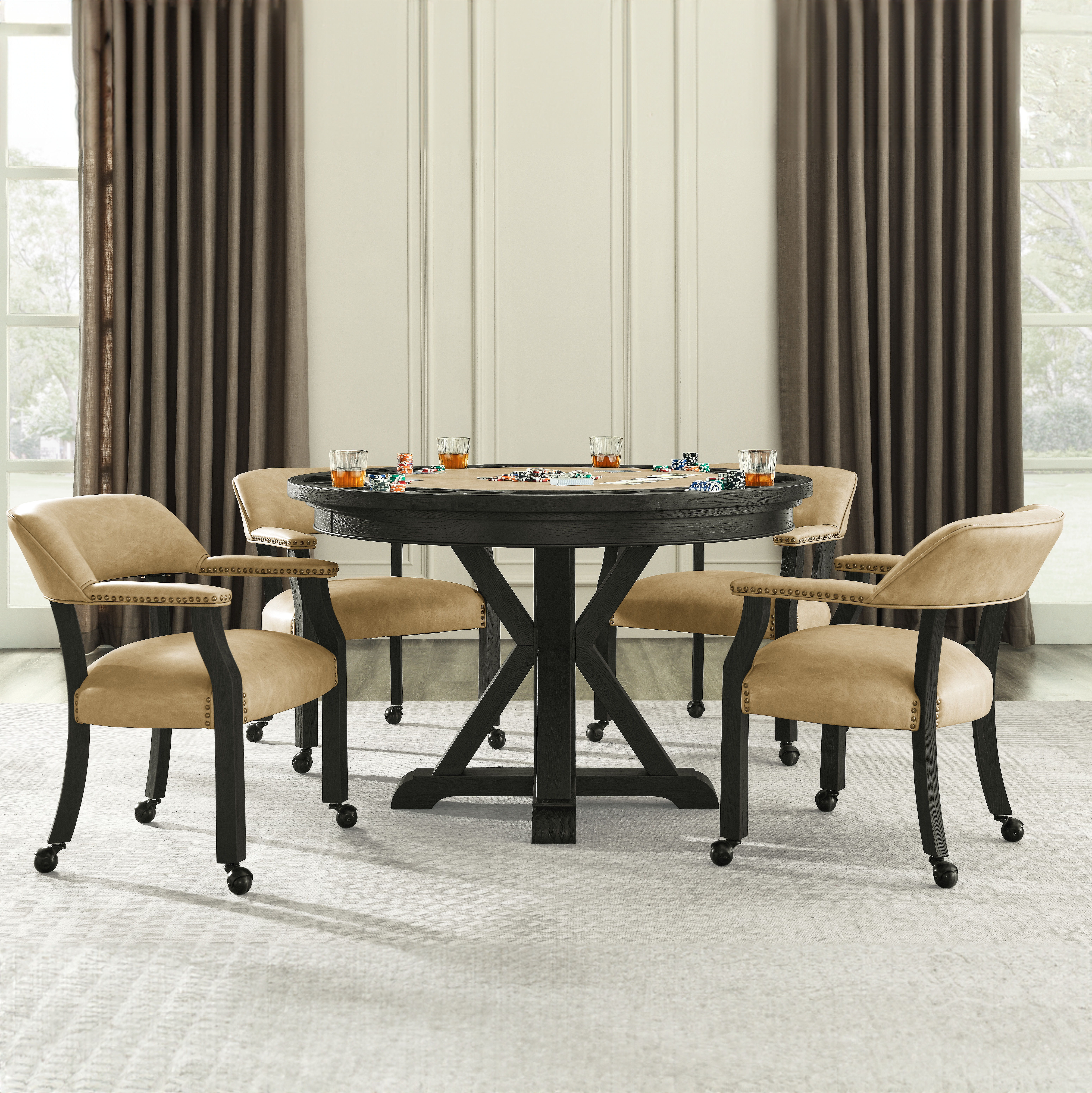 6 Pc · Dining Table With Game Top & 4 Captains Chairs
