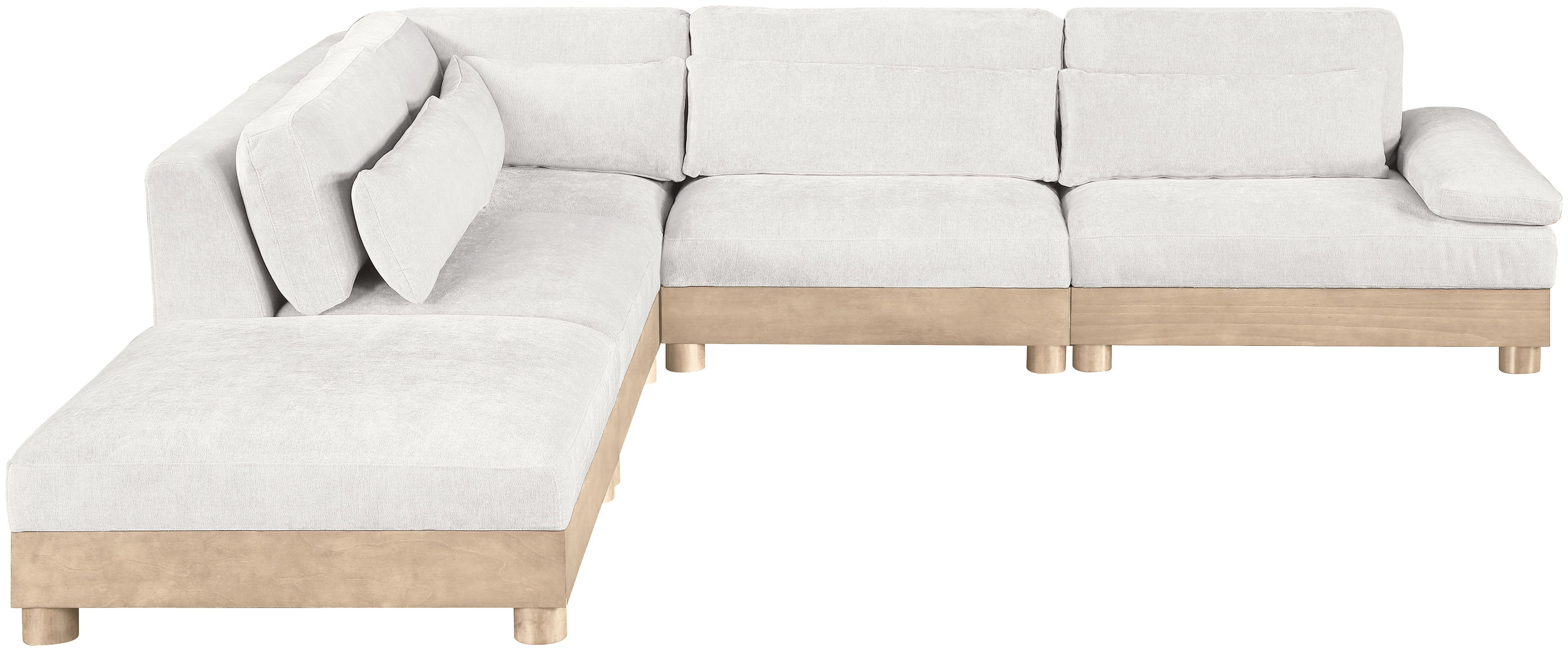 Turin - 127.75" Chenille Fabric Upholstered 5 Piece Modular Sectional - Cream / Natural Oak