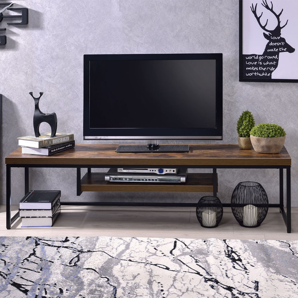 Bob - 16" TV Stand - Weathered Oak & Black Metal, light brown
