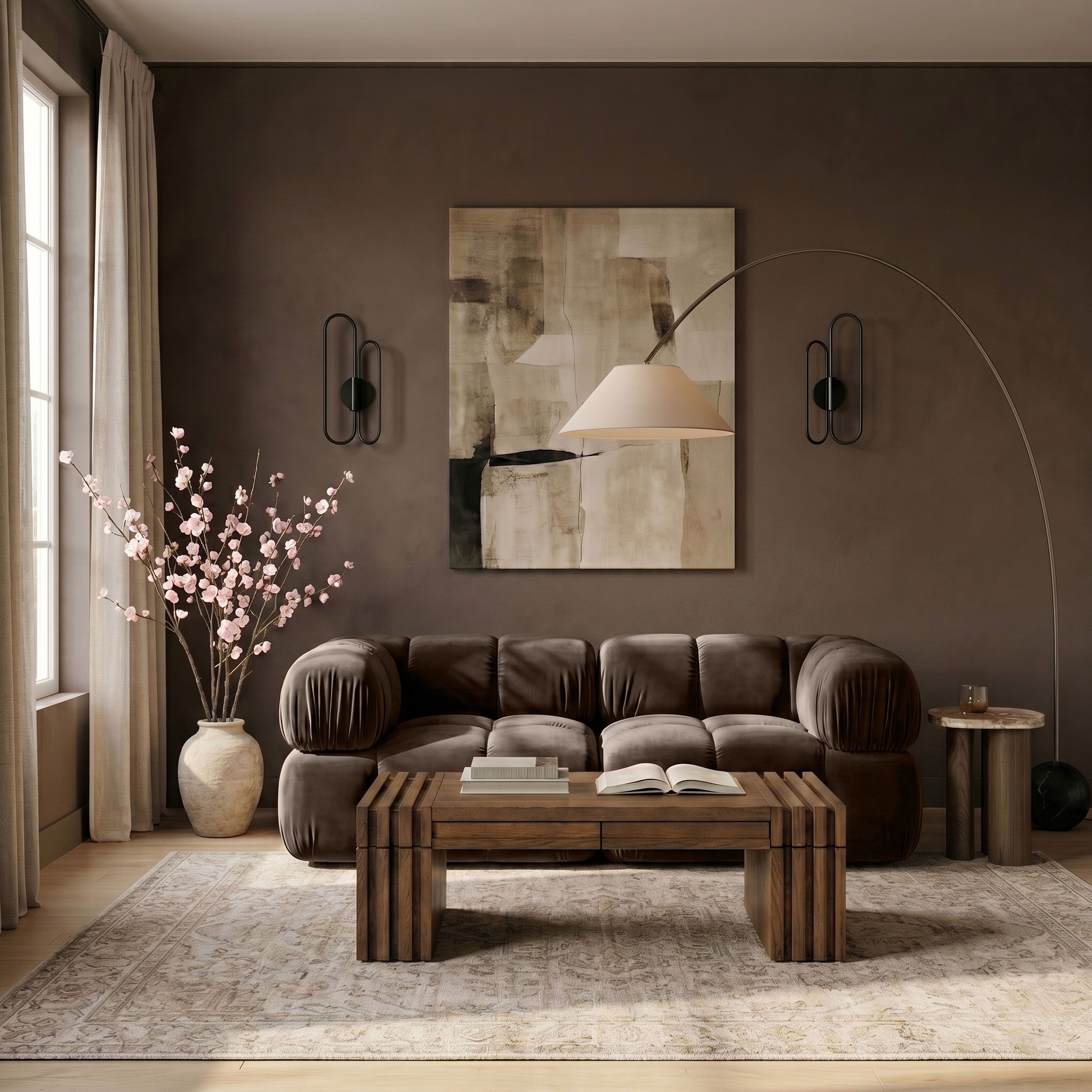 Orin - Velvet Performance Fabric Upholstered 2 Piece Modular Sofa (2 Corner Chairs) - Brown