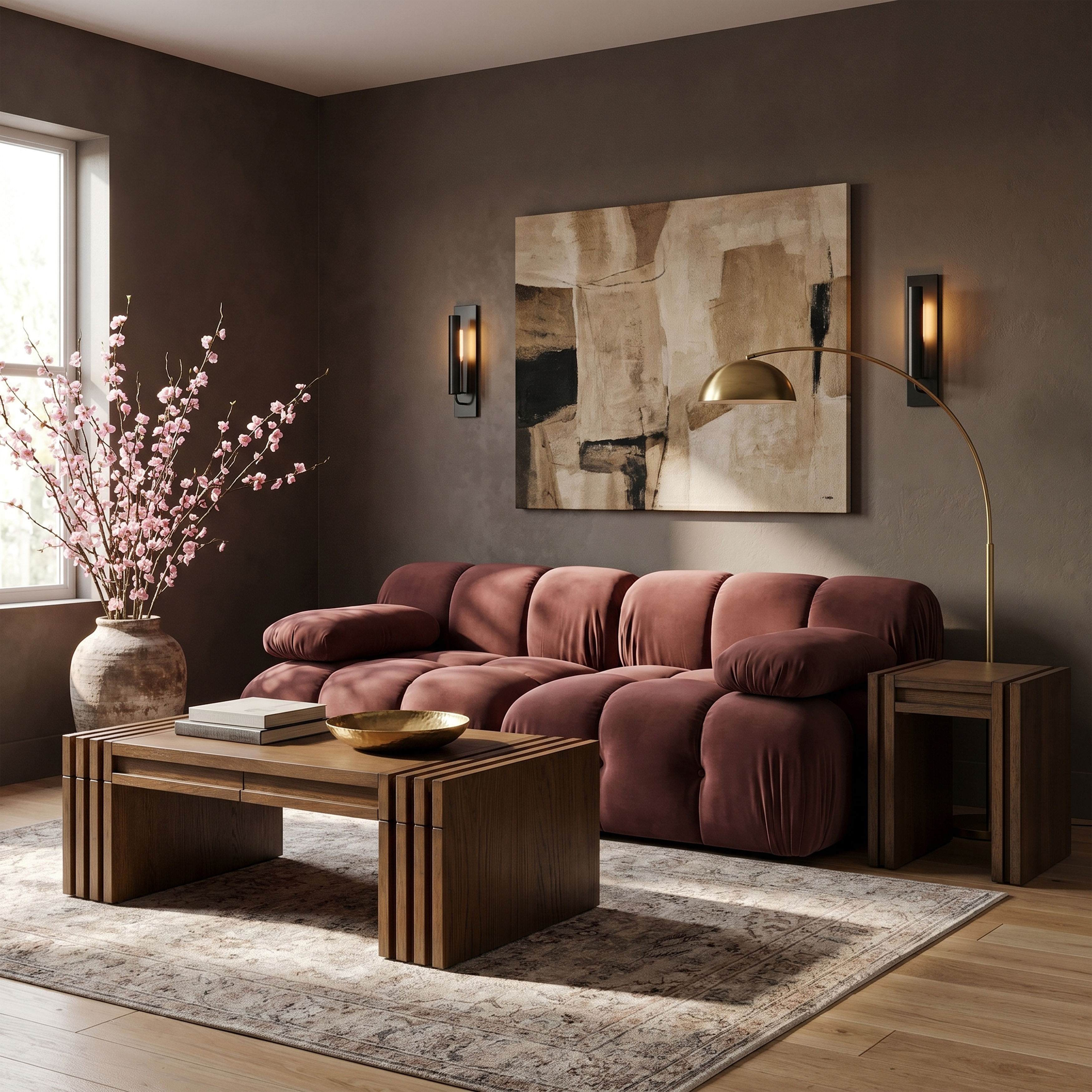 Orin - Velvet Performance Fabric Upholstered 2 Piece Modular Sofa - Rose