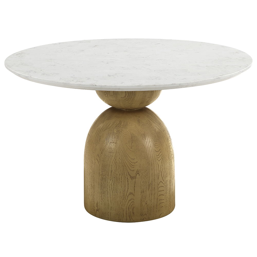 Kala - Round Dining Table With Marble Top - Natural Marble Top & Oak, light brown
