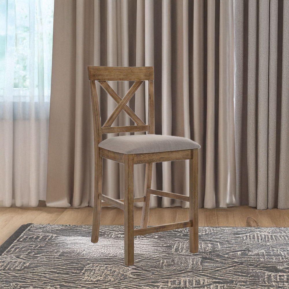 Martha II - Counter Height Chair (Set of 2) - Tan Linen & Weathered Oak, light brown, view 4