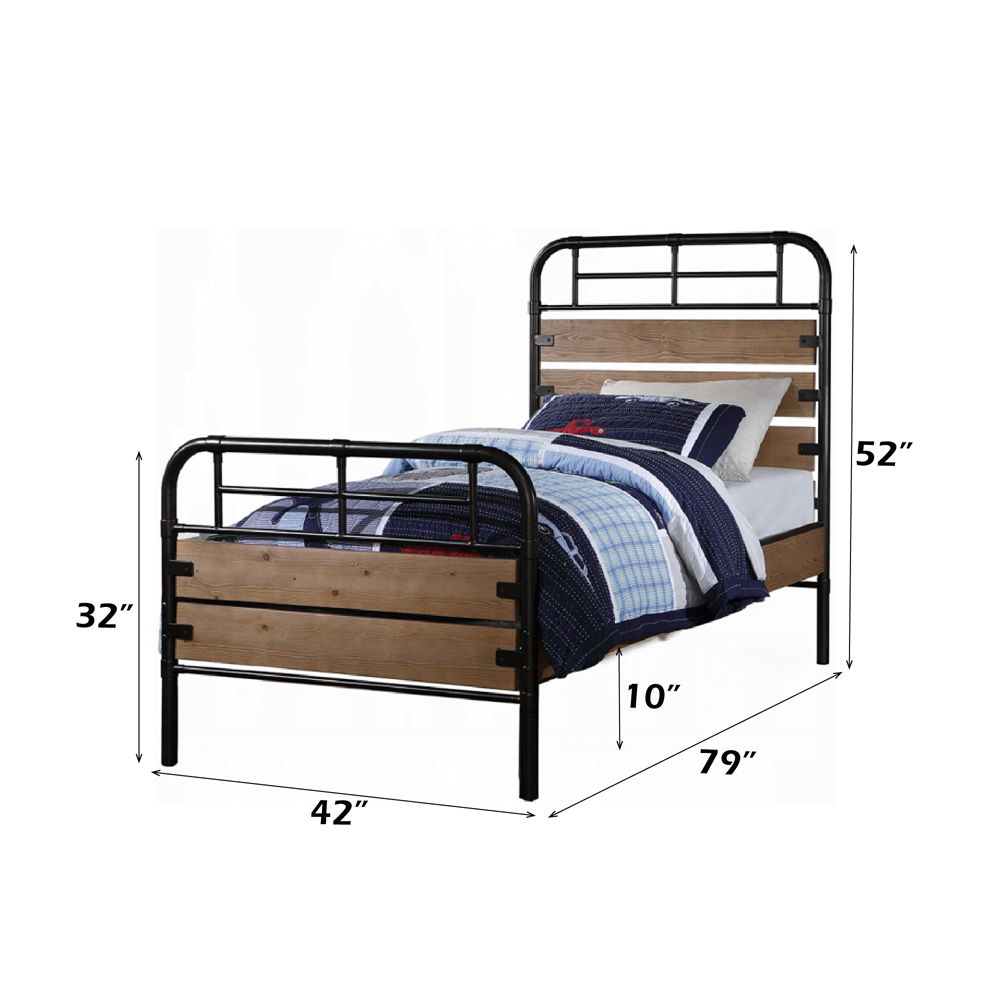 Adams - Twin Bed - Antique Oak & Black, light brown, view 4
