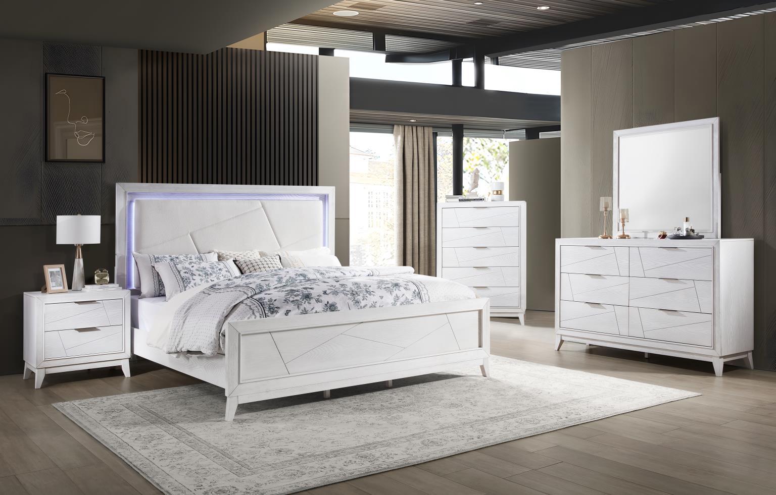 B242 - LED King Bed - Antique White
