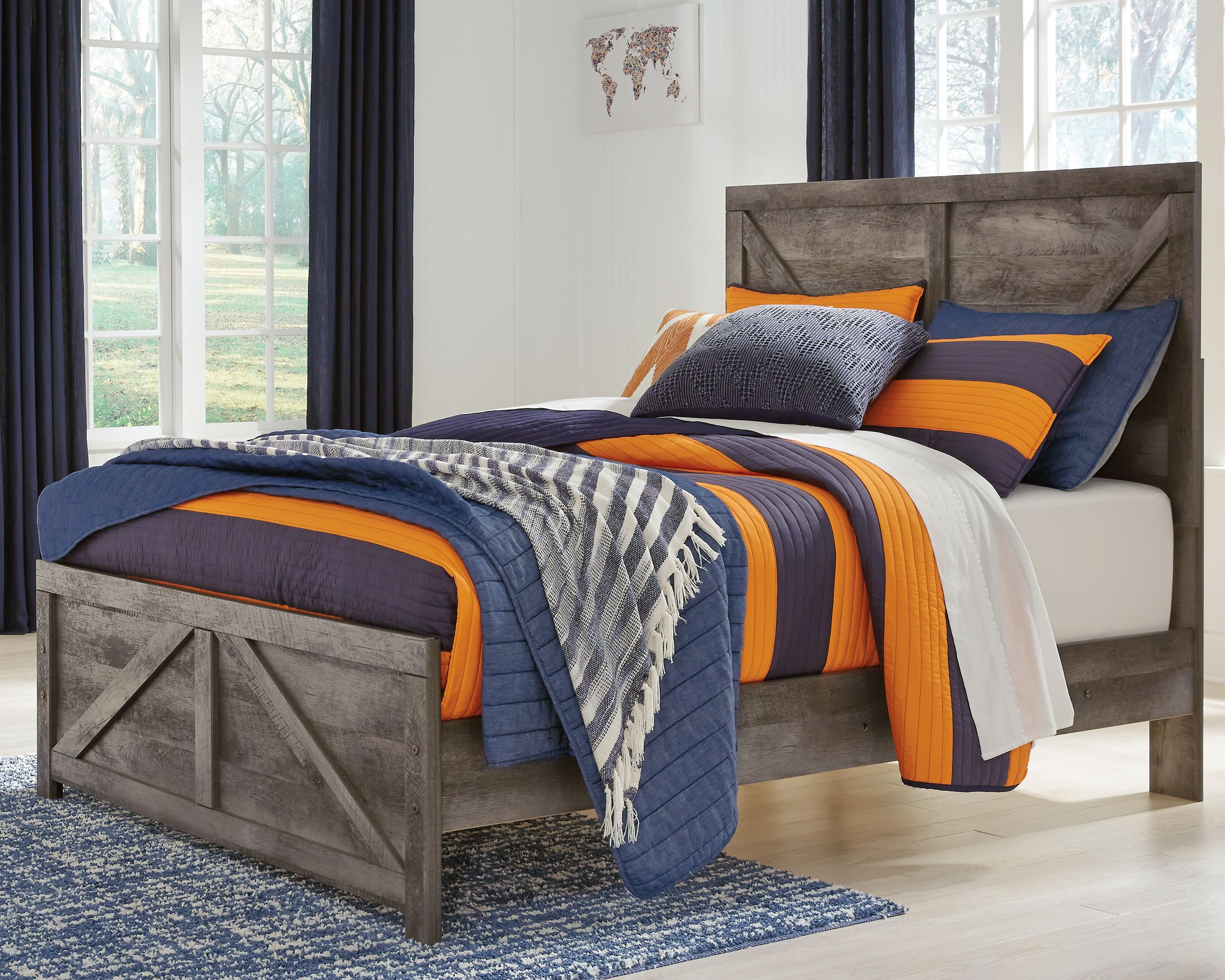 Wynnlow - Full Crossbuck Panel Bed - Gray