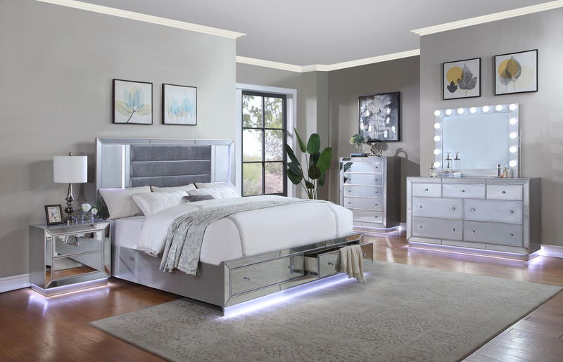 B028 - LED Queen Bed - Platinum Silver