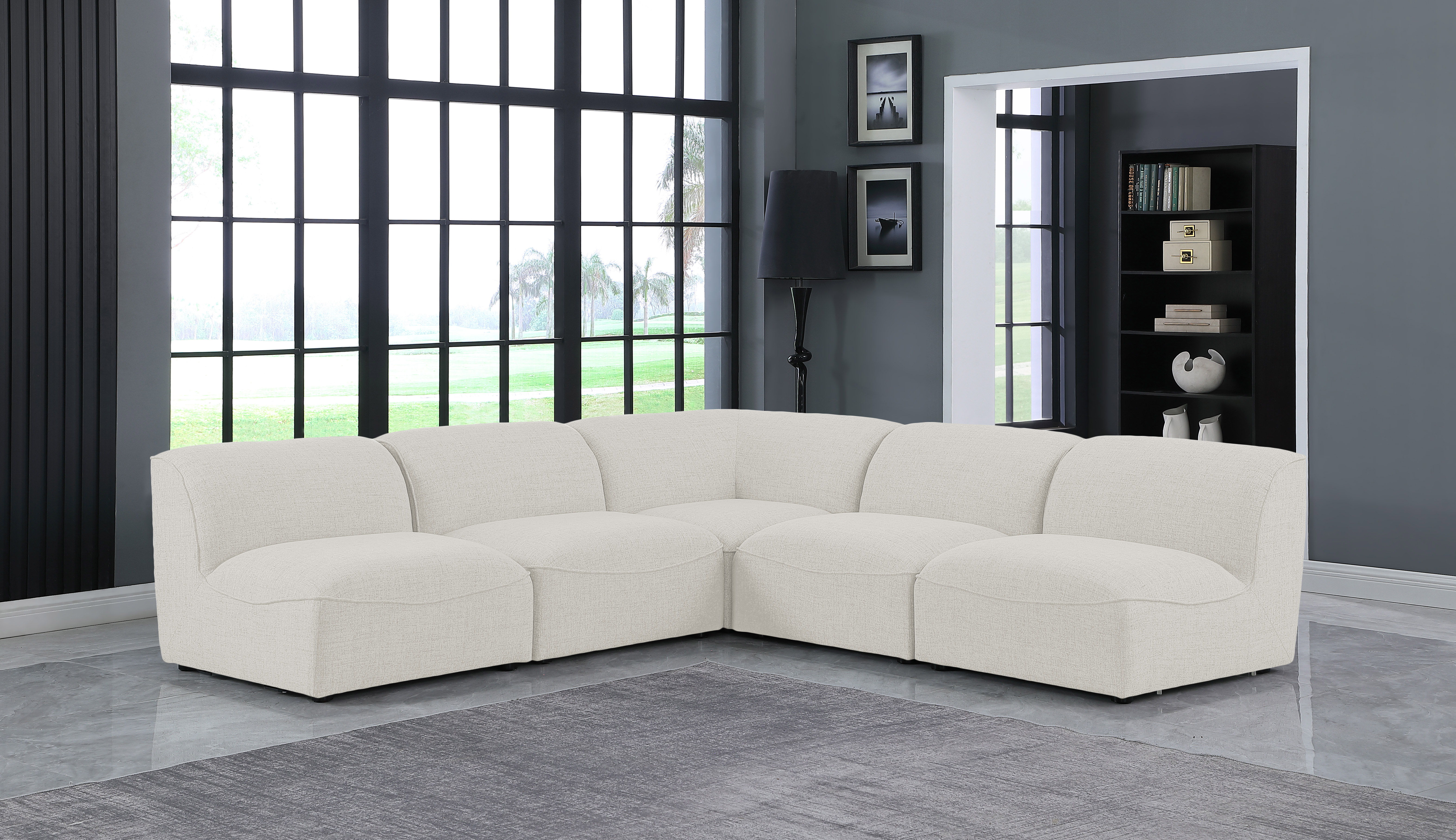 Miramar - 5 Piece Modular Corner Armless Sectional - Cream