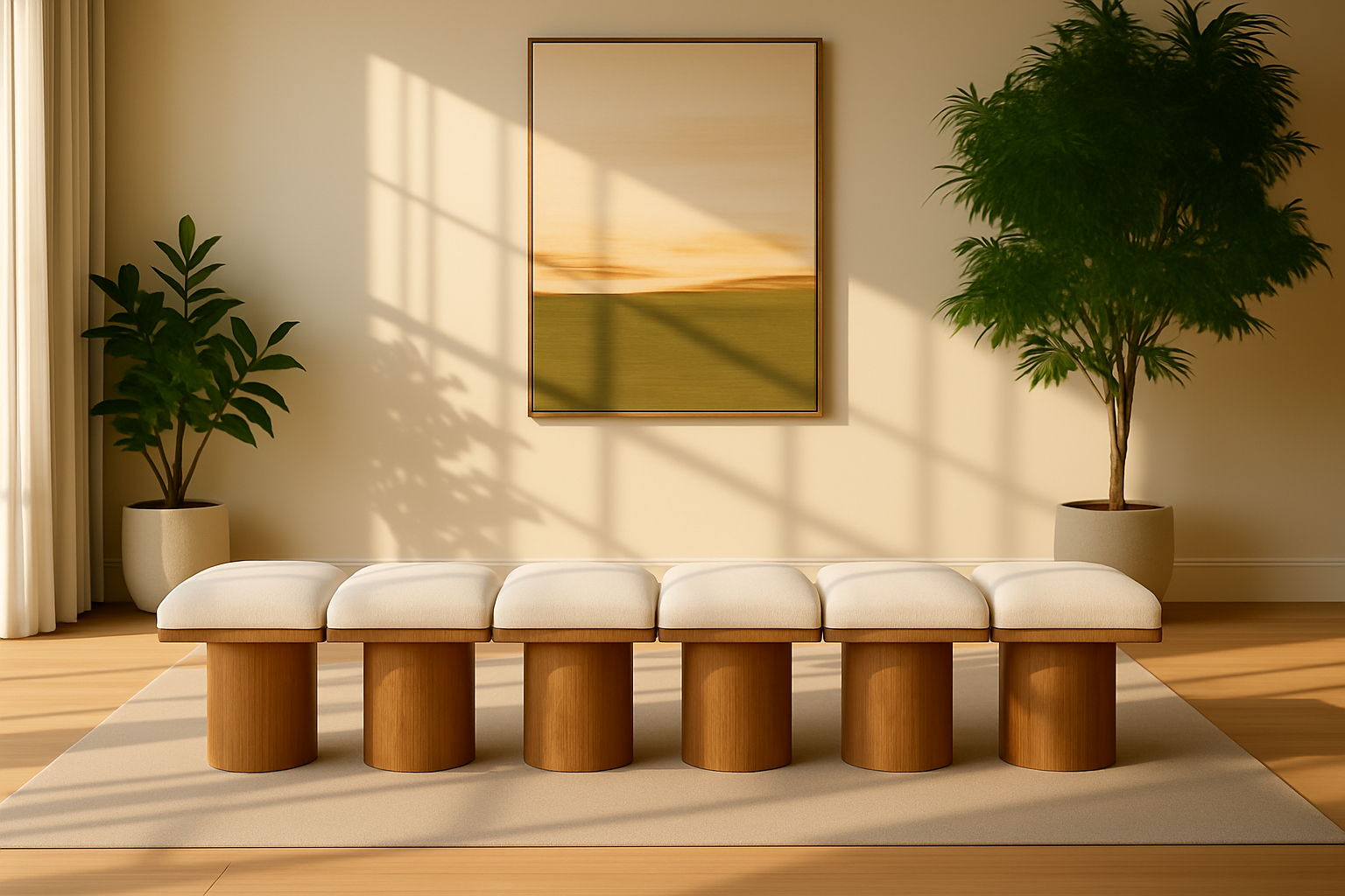 Pavilion - 108" 6 Piece Modular Bench With Brown Base - Cream