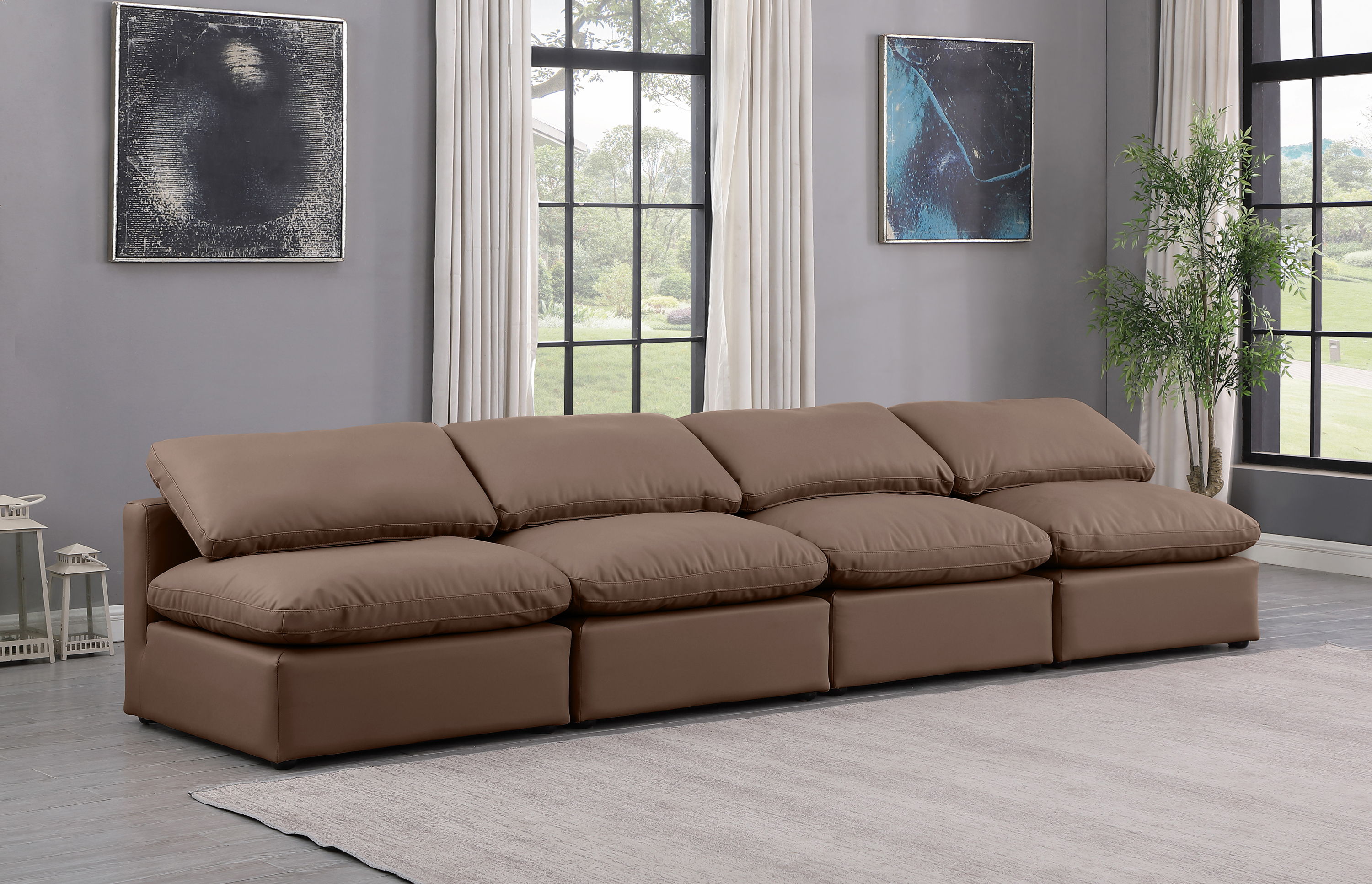 Indulge - Faux Leather 4 Piece Modular Armless Sofa - Brown