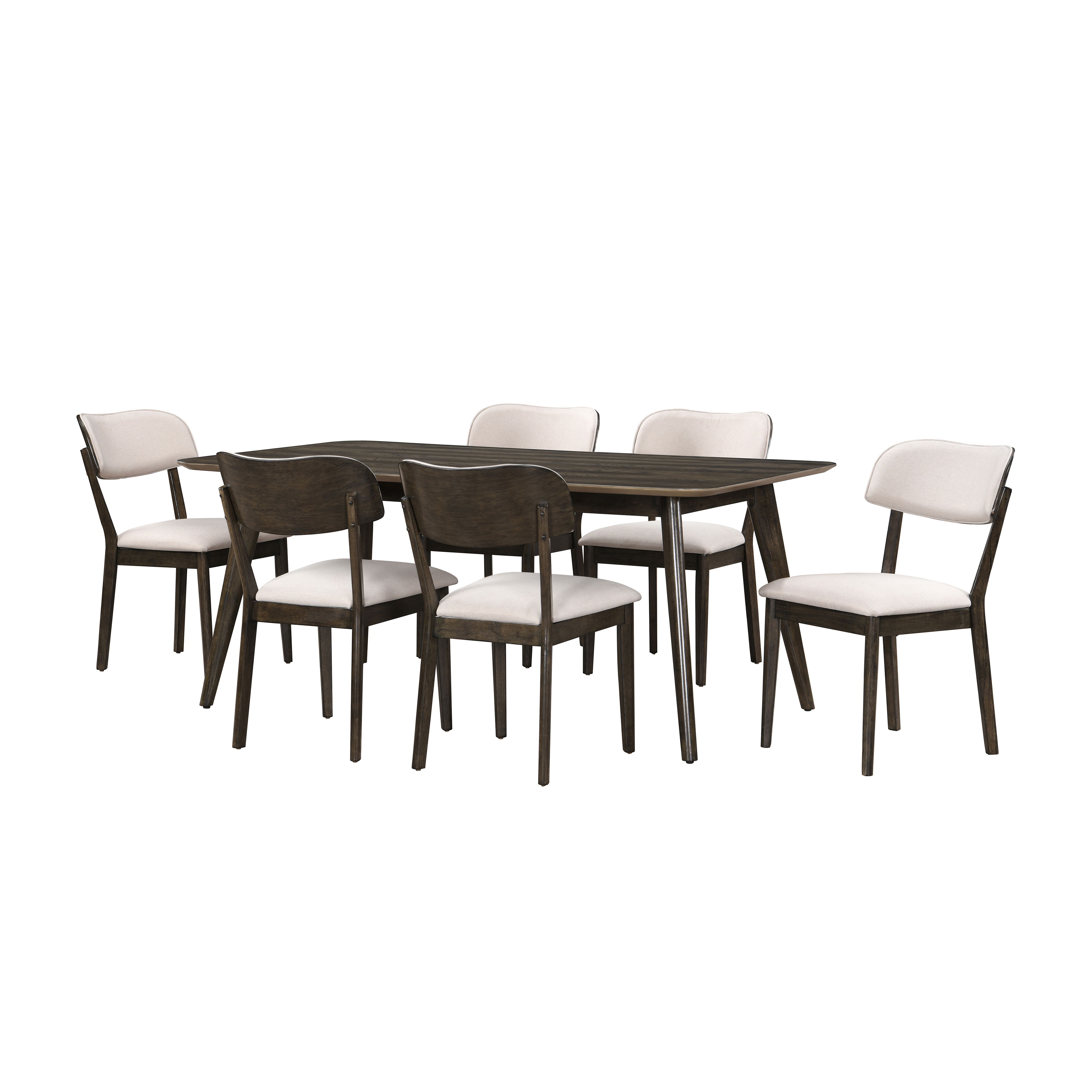 Rex - Rectangle Dining Table & 6 Open Back Chairs - Dark Brown