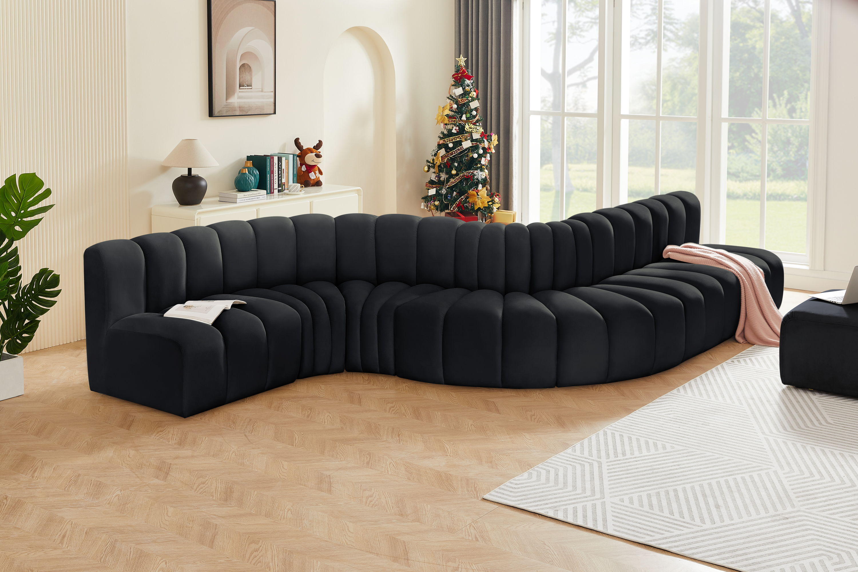 Arc - Velvet 7 Piece Modular Sofa - Black