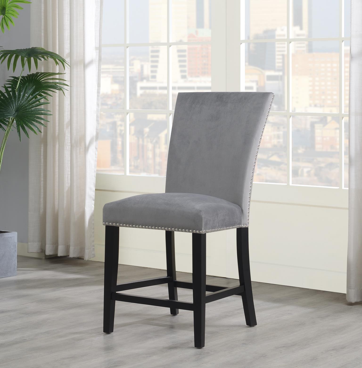 D134 - Velvet Counter Chair (Set of 2) - Gray