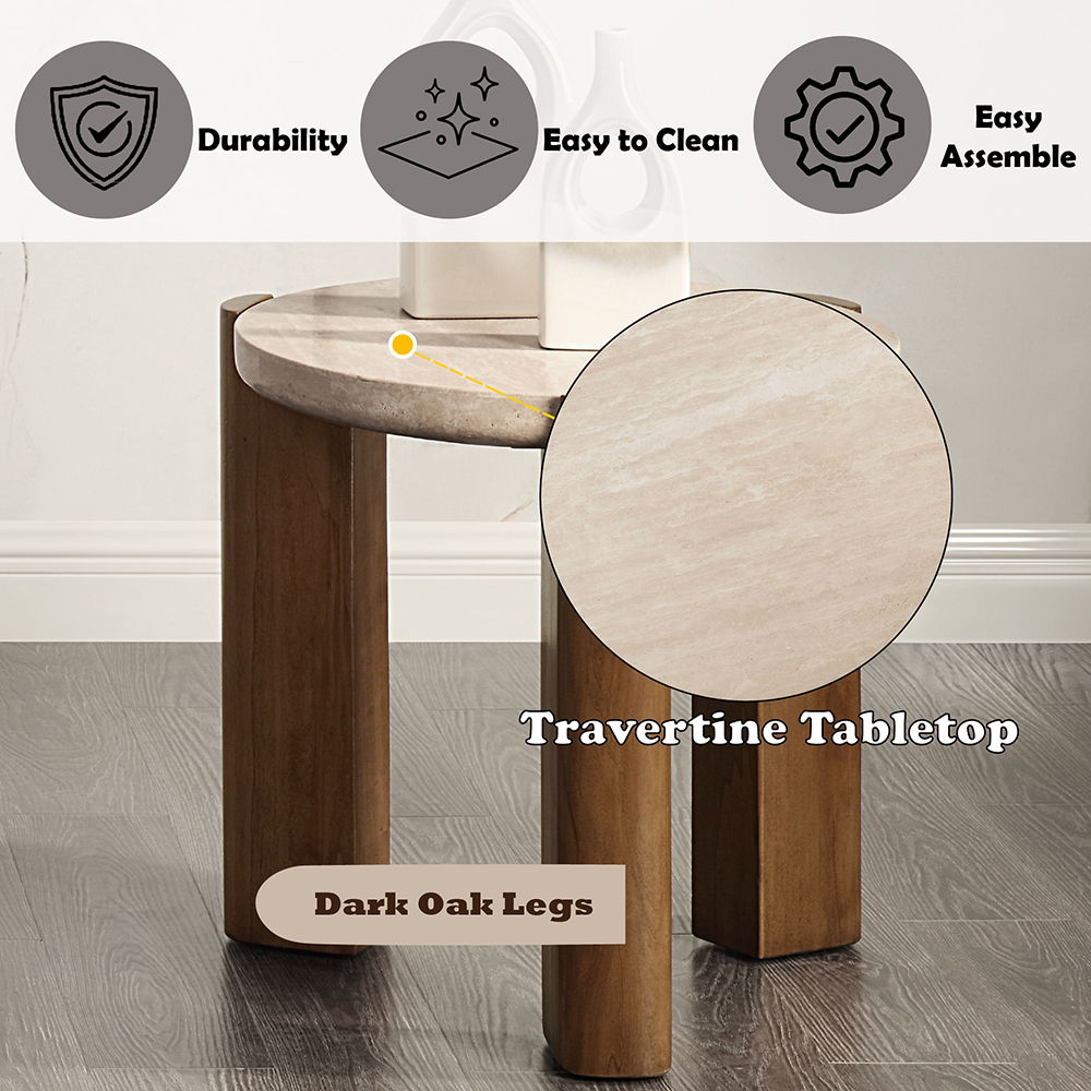 Leonardo - End Table - Travertine Top & Dark Oak, dark brown, view 6