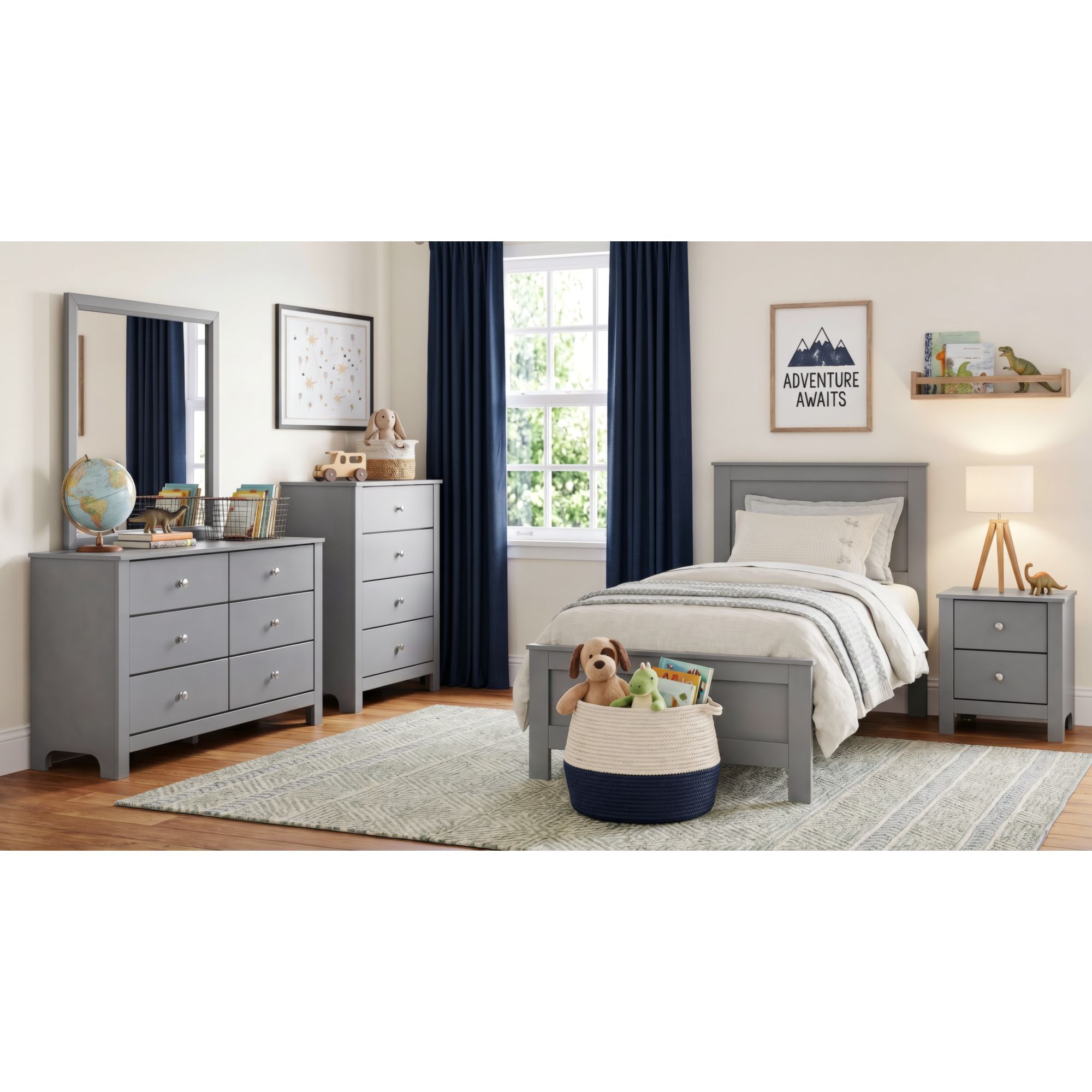 Sami - Youth Dresser And Mirror Set - Gray