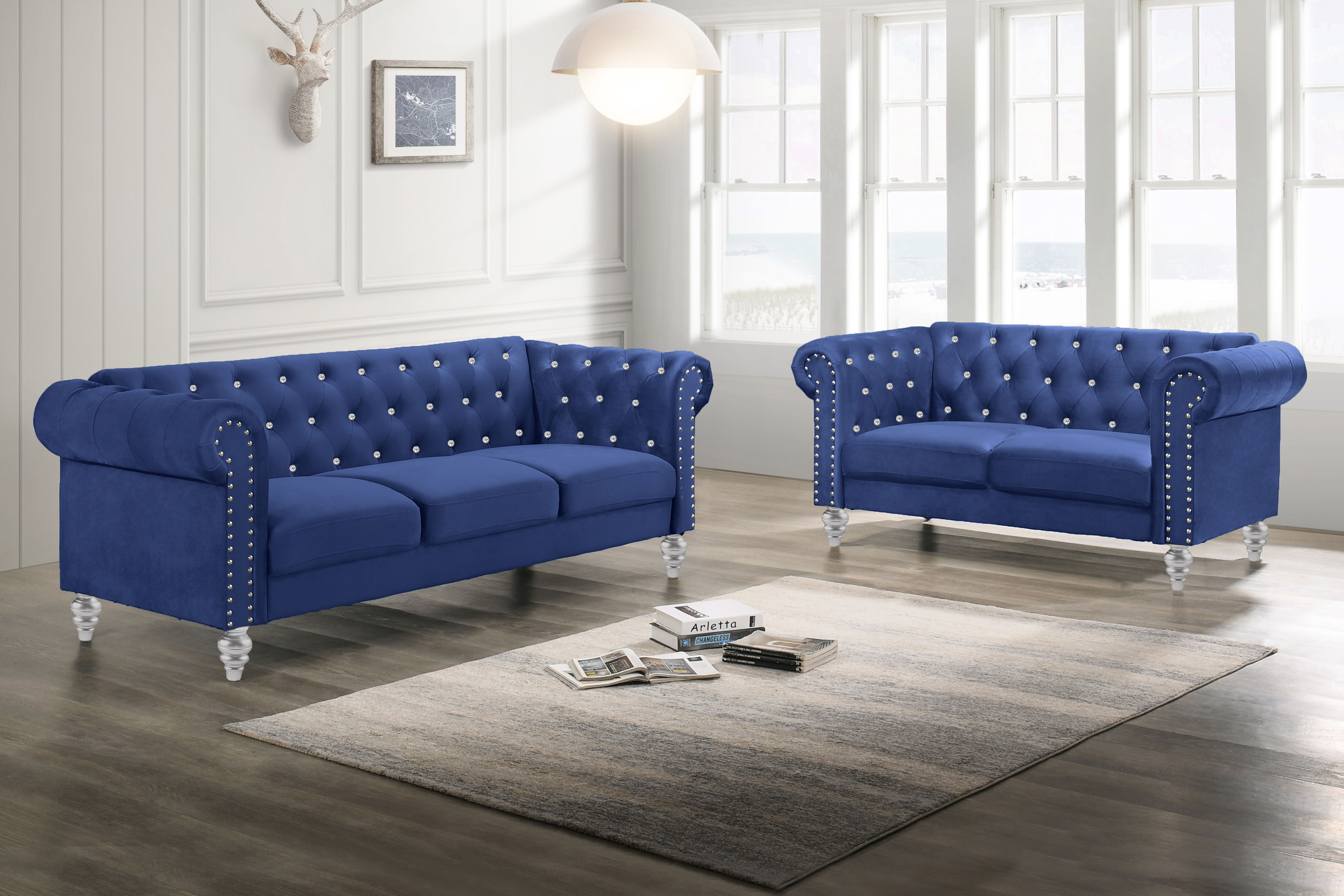 Emma Crystal - Loveseat - Royal Blue, blue