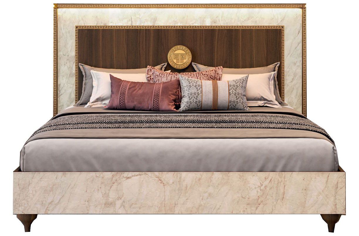Romantica - King Size Bed - Light Beige / Brown Walnut