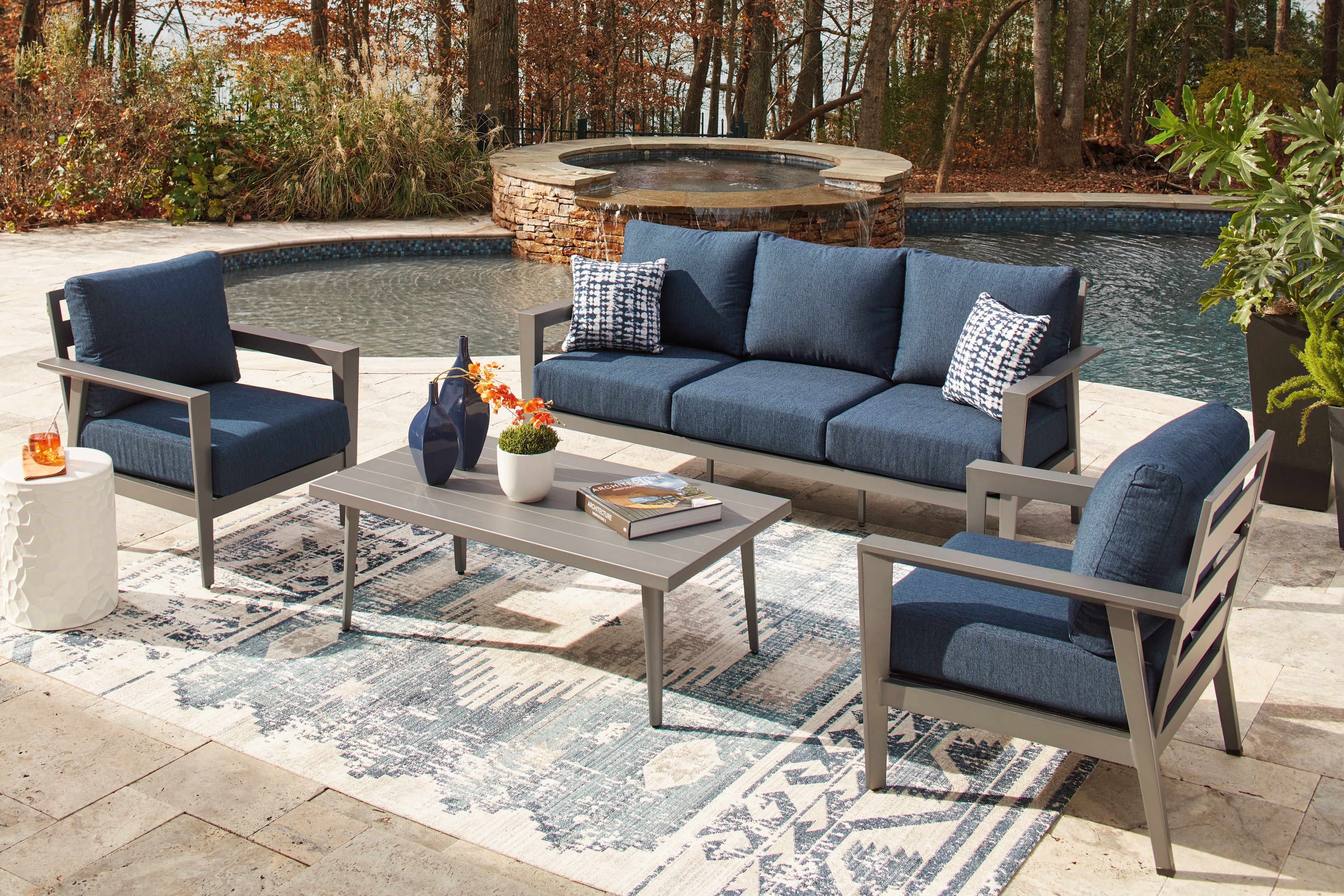 Ashley Furniture Gali - Sofa / Chairs / Table Set (Set of 4) - Gray / Blue - Image 11