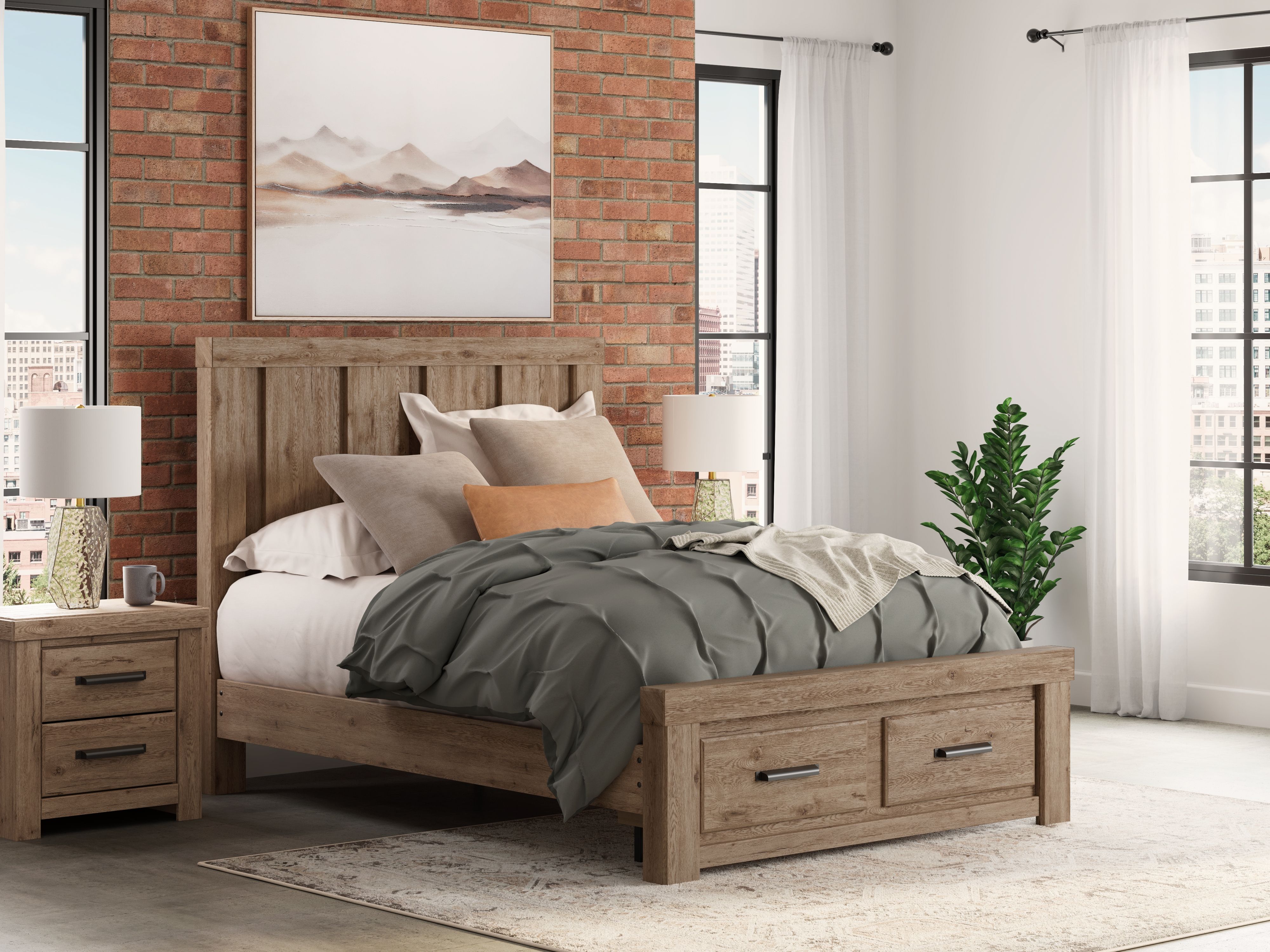 Oliandon - Queen Panel Storage Bed - Light Brown