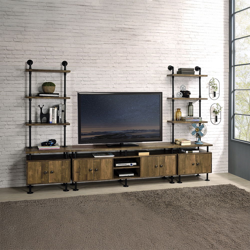 Ensata II - TV Stand - Rustic Oak & Black, light brown, view 5